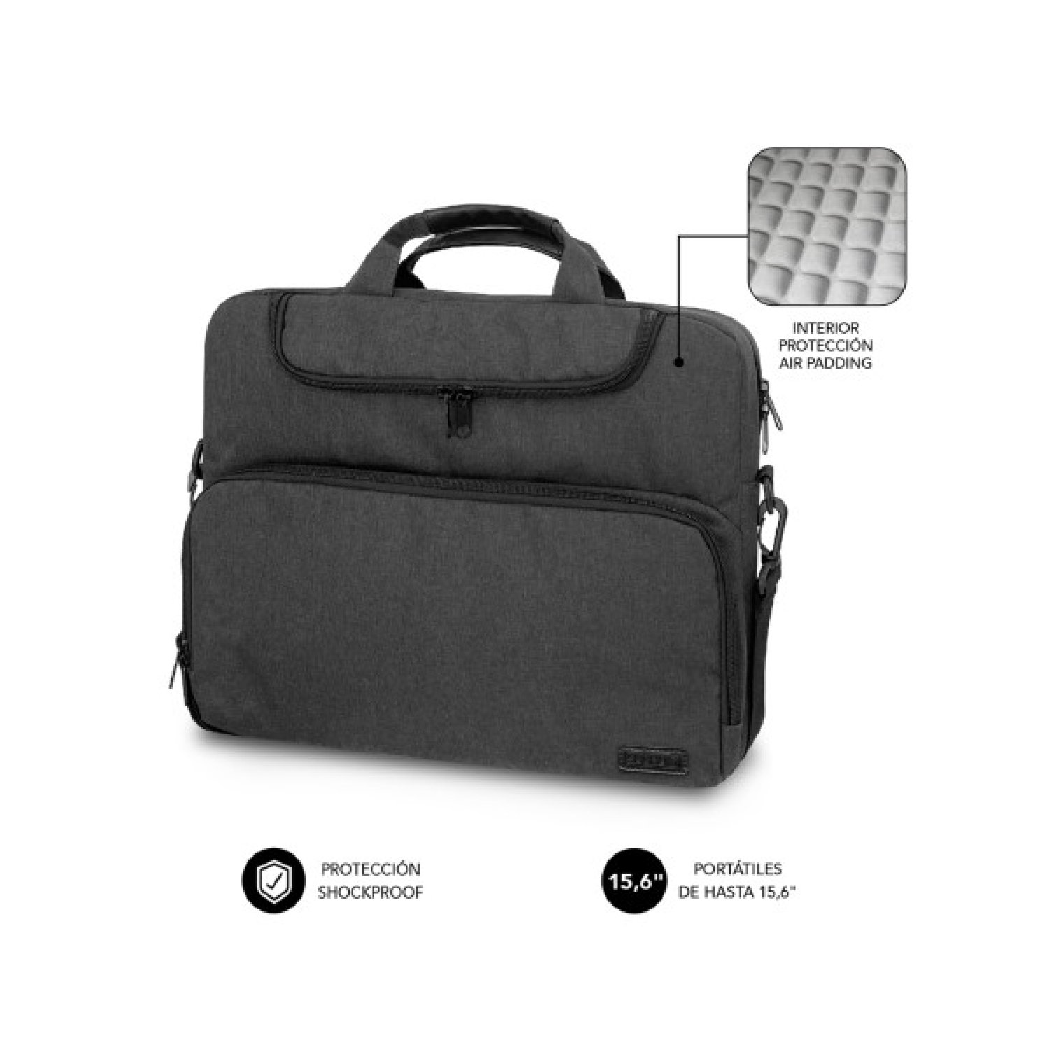 Subblim Air Padding · Maletín para Portátil · hasta 15,6" · Gris Oscuro