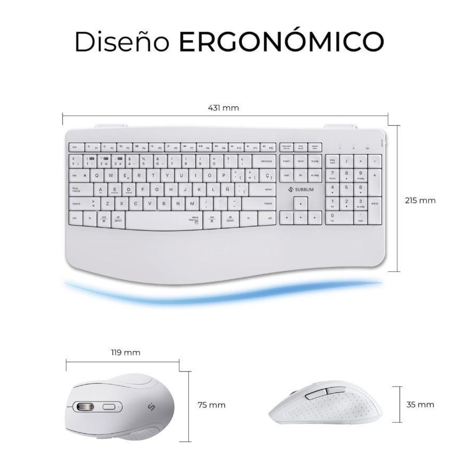 Subblim Combo Dual Office Prowave · Teclado y Ratón Inalámbrico · Blanco
