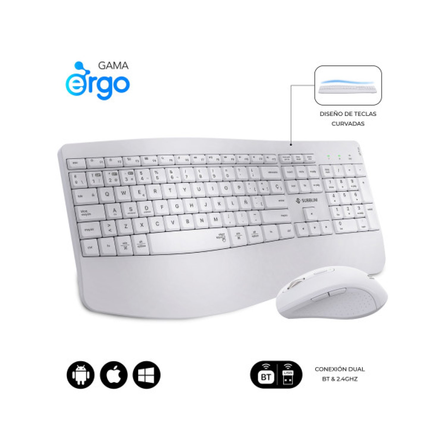 Subblim Combo Dual Office Prowave · Teclado y Ratón Inalámbrico · Blanco