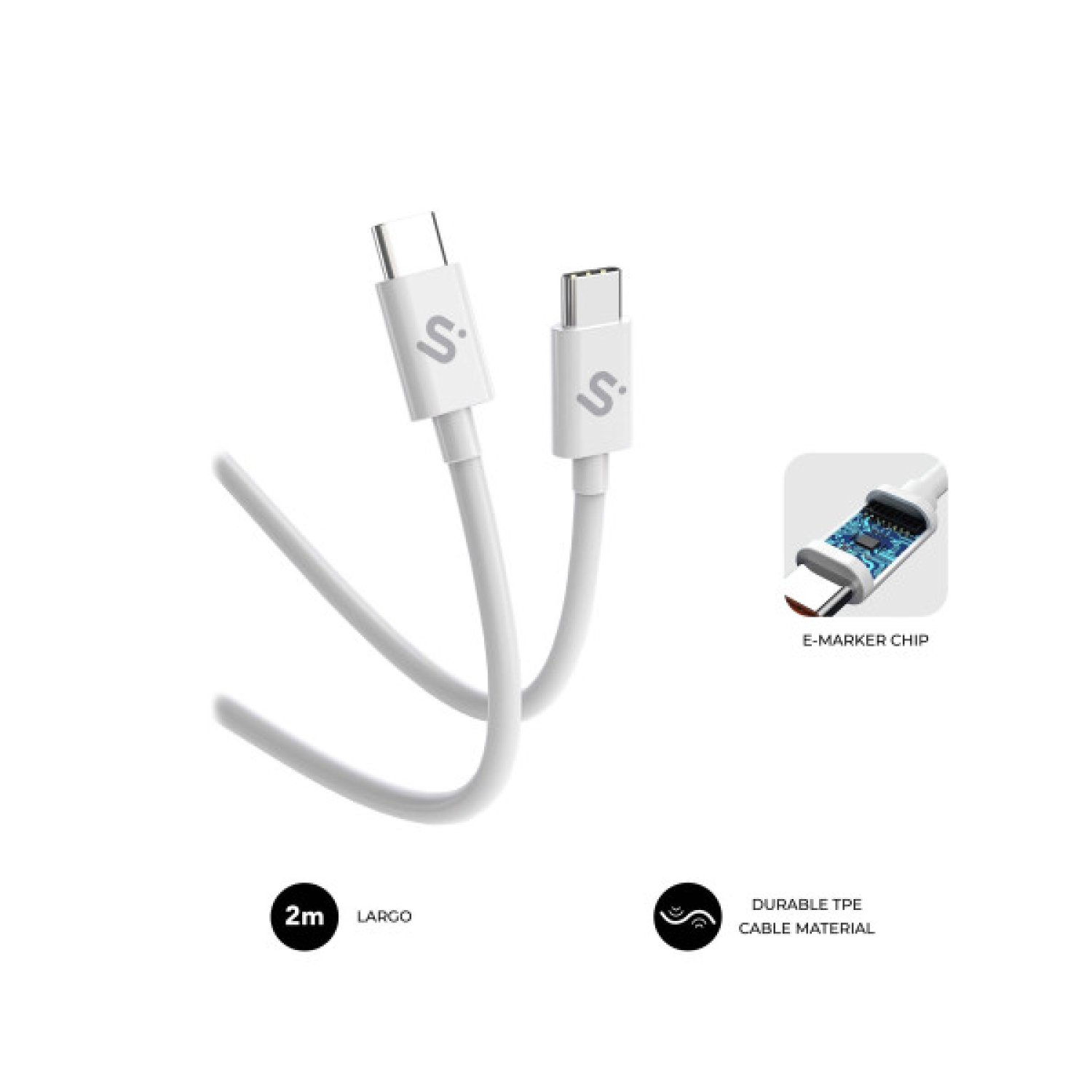 Subblim Cable Plus · USB Tipo-C Macho · 2m · 100W · 480Mbps · Blanco