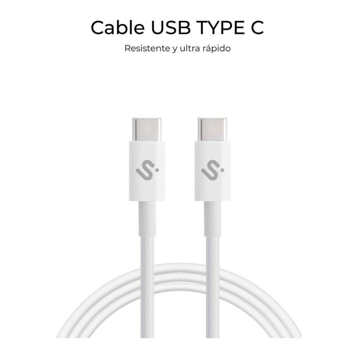 Subblim Cable Plus · USB Tipo-C Macho · 2m · 100W · 480Mbps · Blanco