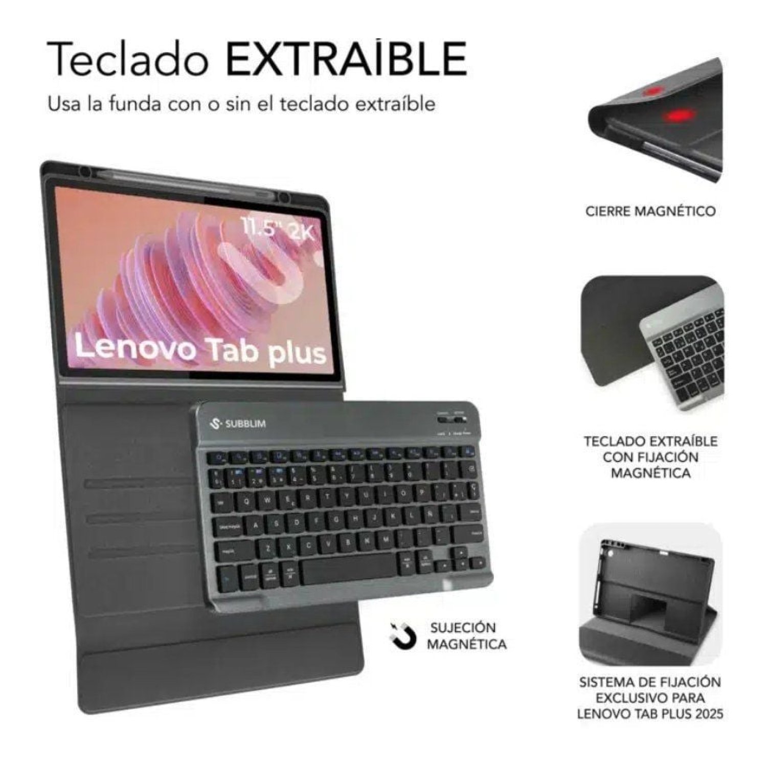 Subblim Keytab Pro BT · Funda con Teclado · Lenovo Tab 2025 · 11,5" · Negra