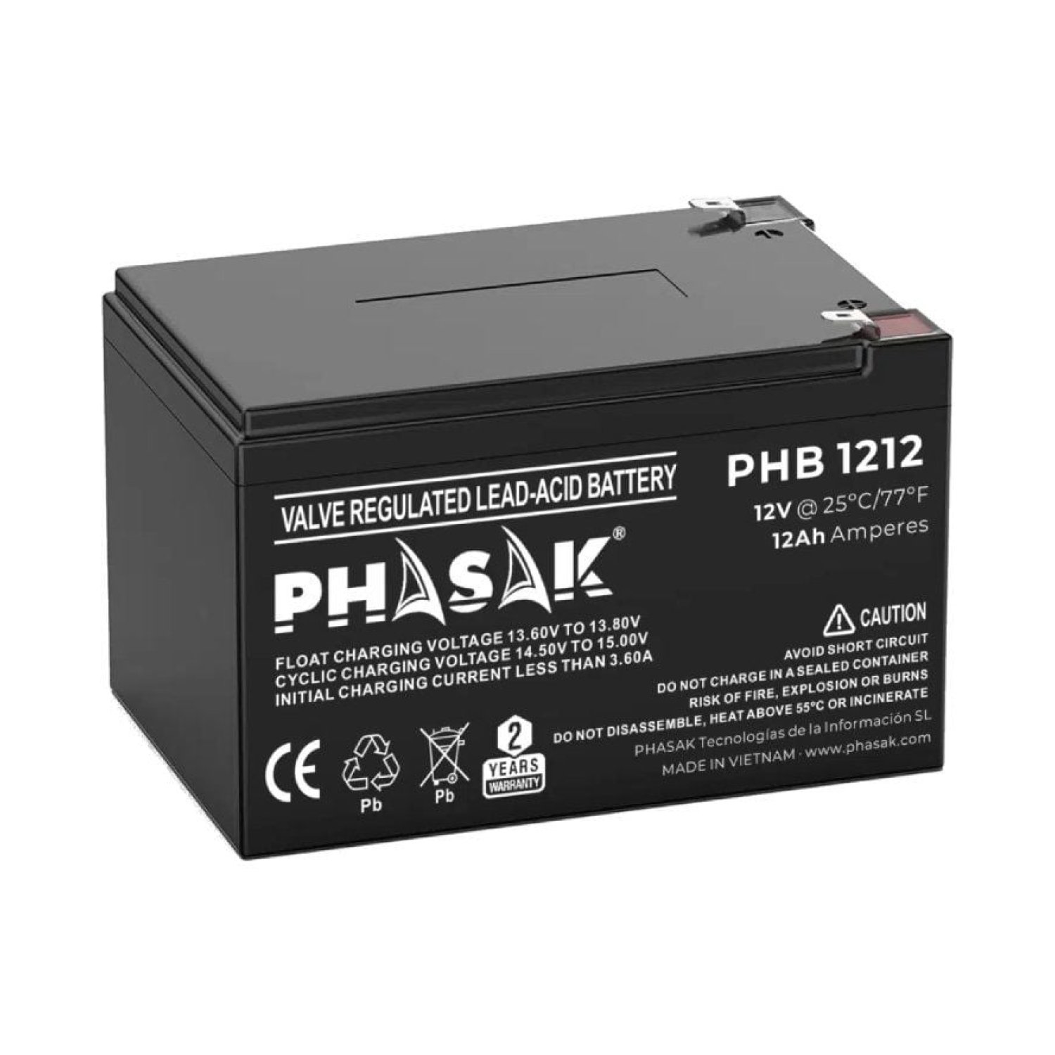 Phasak PHB 1212 · Batería Compatible SAI/UPS · 12V 12Ah