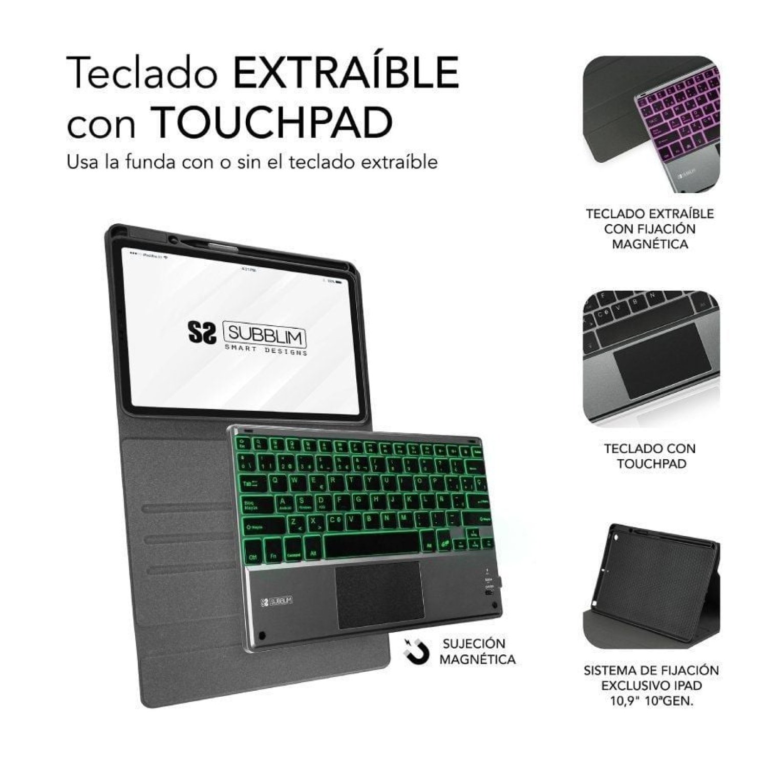Subblim KeyTab Pro BT · Funda Teclado iPad 10.9" · 10ª Gen · Negra