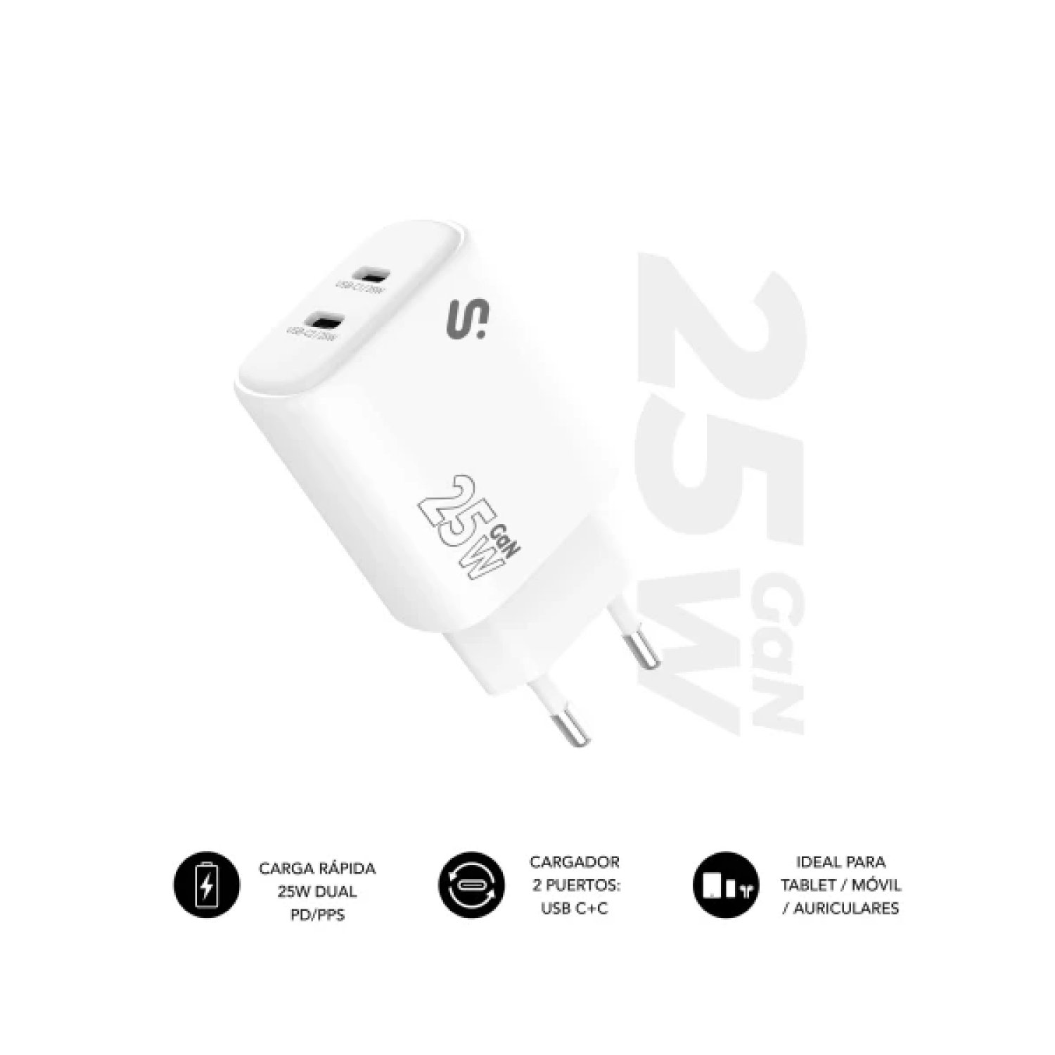 Subblim Cargador GaN 25W · 2x USB-C · Carga Rápida