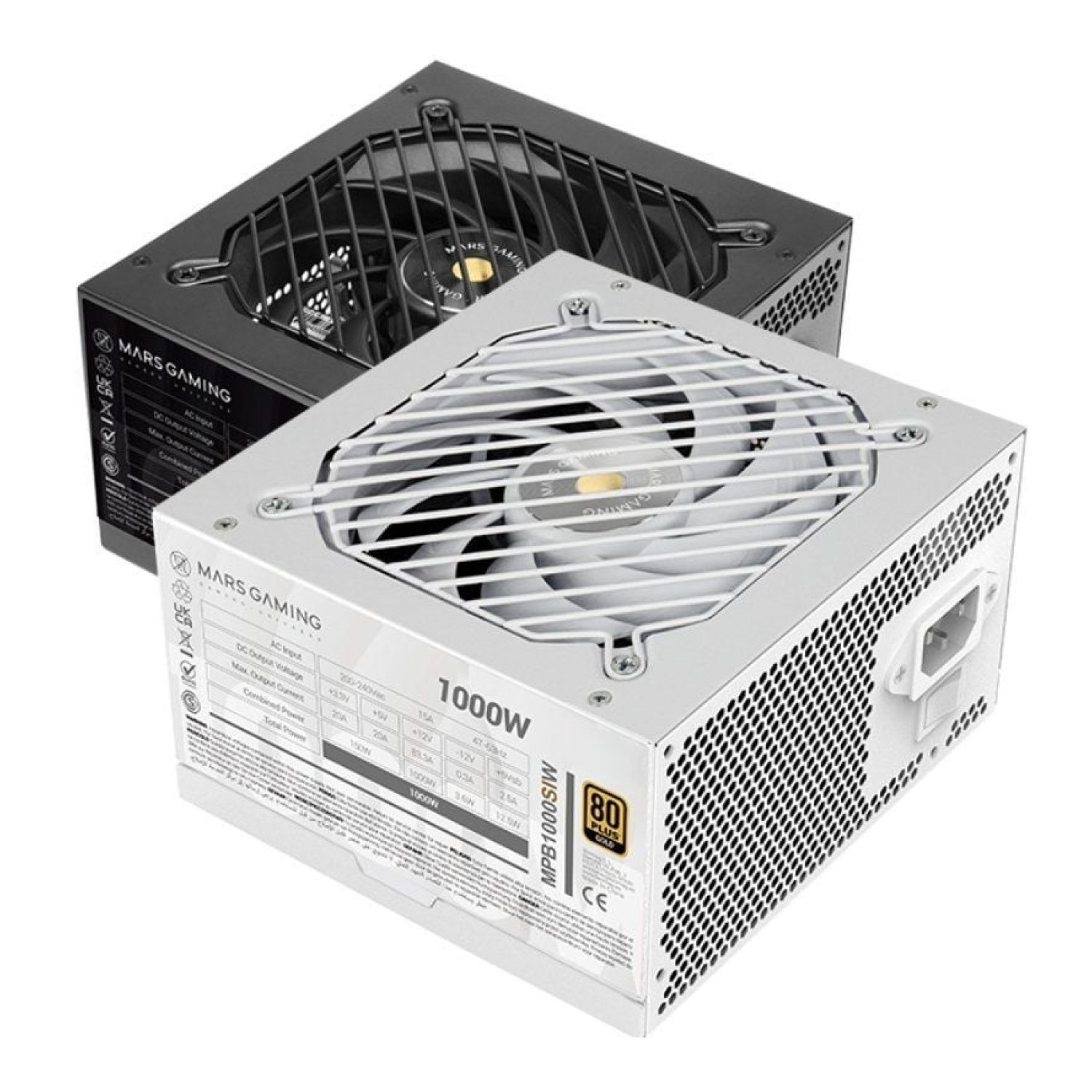 Mars Gaming MPB1000SI · 1000W · 80 Plus Gold · Ventilador 12cm · Blanca