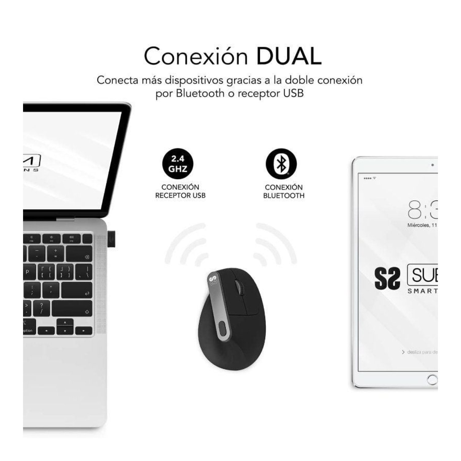 Subblim Nature Vertical Ergo · Ratón Inalámbrico Ergonómico · 4000 DPI · Batería Recargable