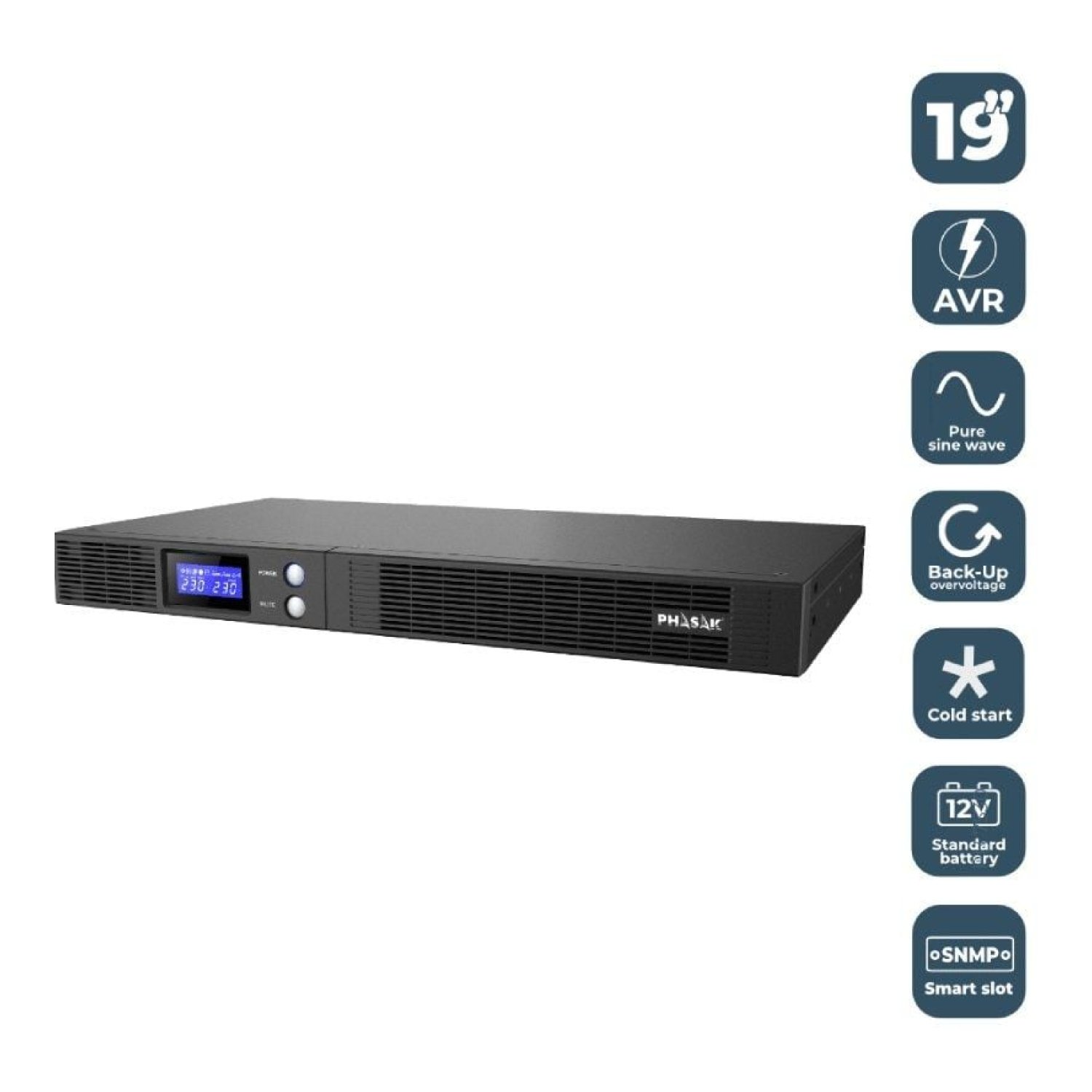 Phasak Protekt Slim Rack · 750VA-450W · 4 Salidas · Formato Rack