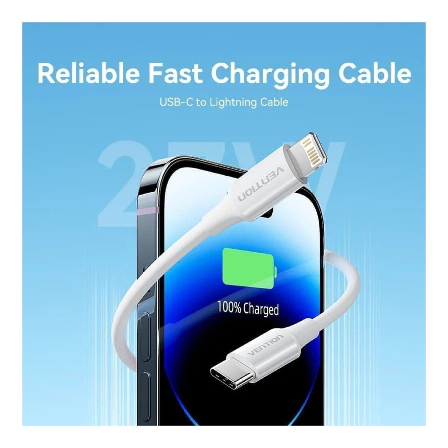 Cable USB 2.0 Tipo-C Lightning Vention LAJWF/ USB Tipo-C Macho - Lightning Macho/ Hasta 27W/ 480Mbps/ 1m/ Blanco