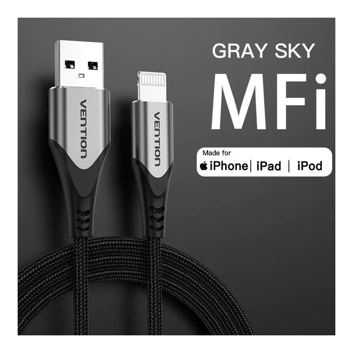 Vention Cable USB 2.0 · Lightning · 2m · Gris