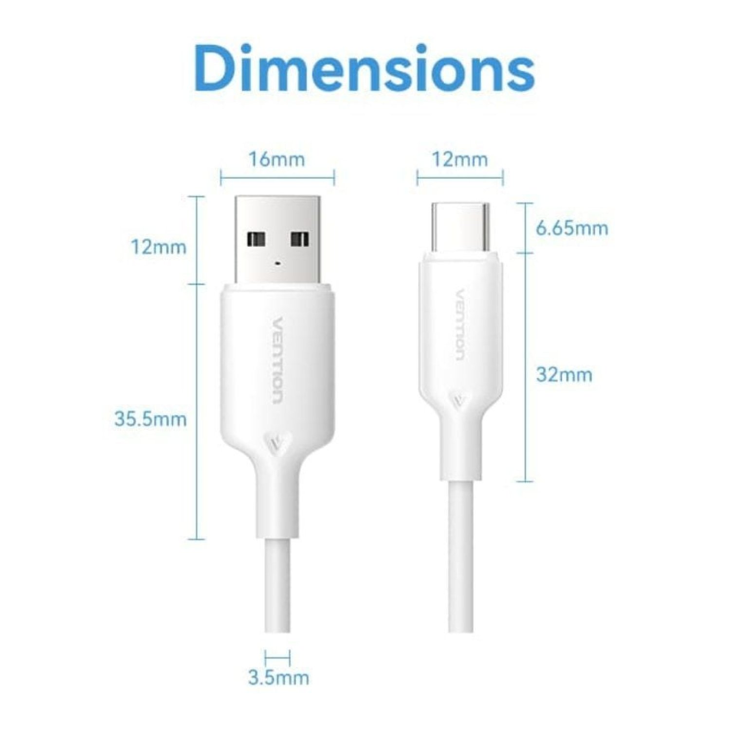 Vention Cable USB-C · 2 Metros · USB 2.0 · 480Mbps · 60W · Blanco