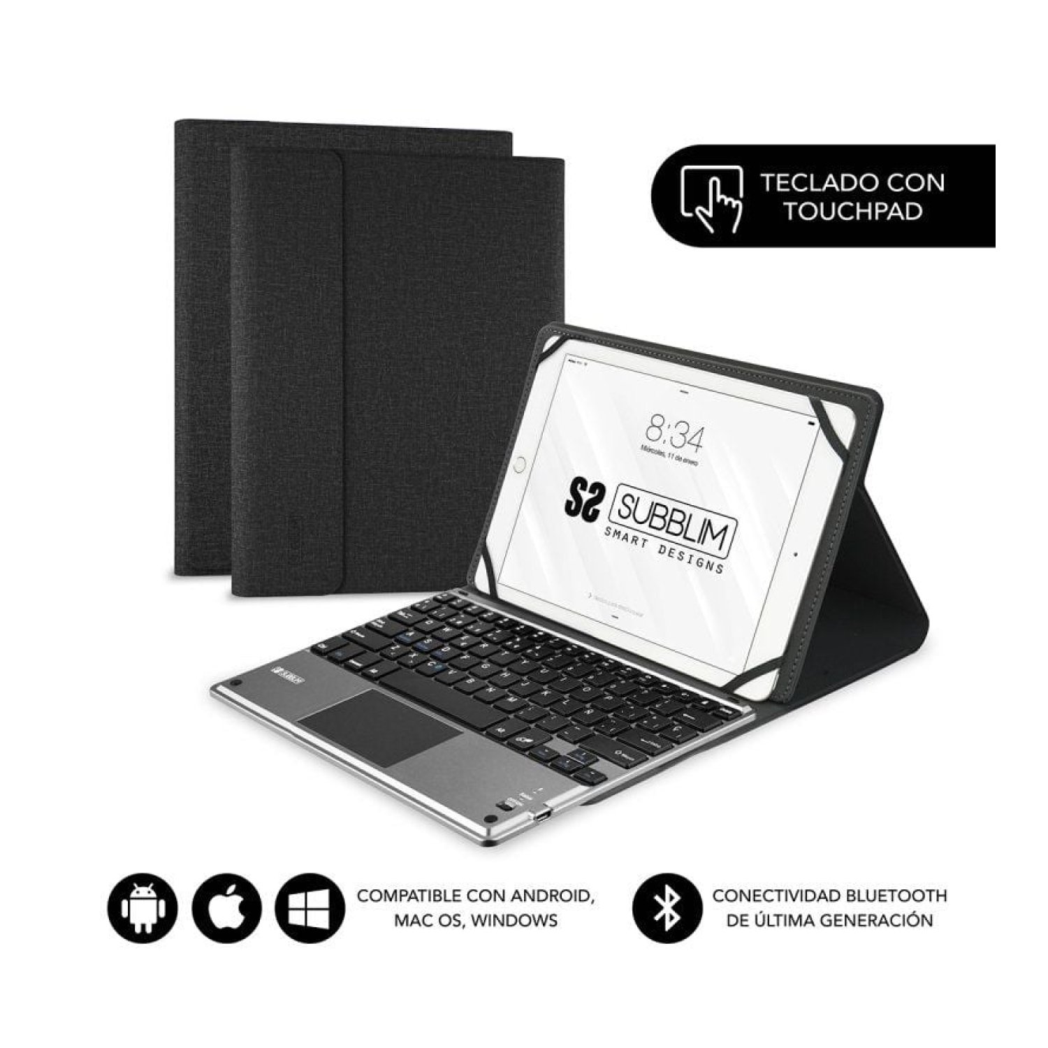 Subblim Keytab Pro · Funda Teclado Bluetooth · Tablets 9,6"-10,8" · Touchpad · Negra