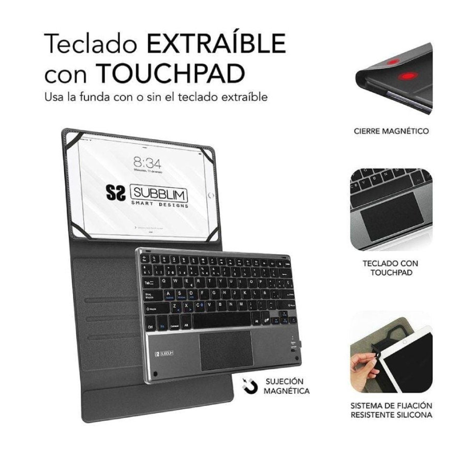 Subblim Keytab Pro · Funda Teclado Bluetooth · Tablets 9,6"-10,8" · Touchpad · Negra