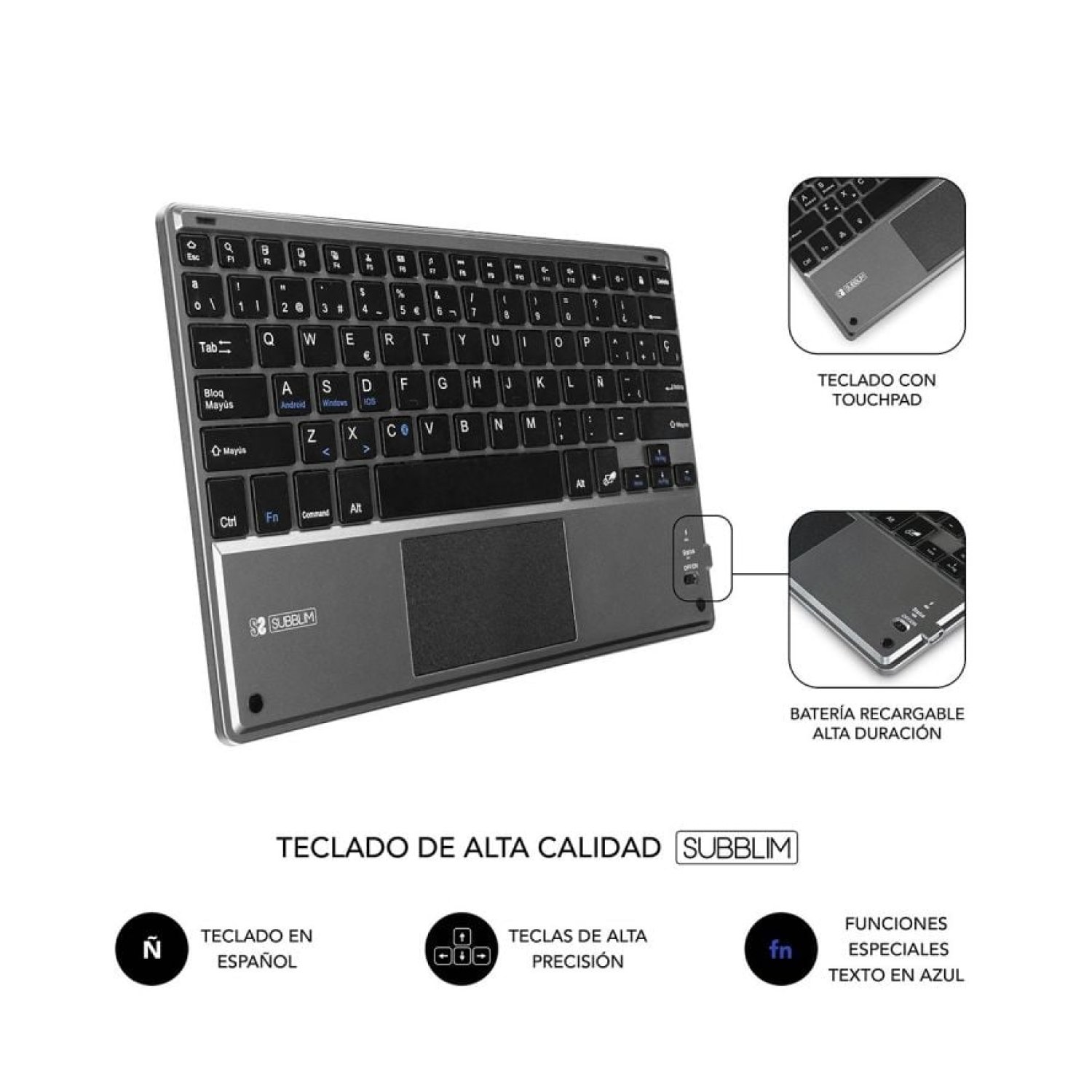 Subblim Keytab Pro · Funda Teclado Bluetooth · Tablets 9,6"-10,8" · Touchpad · Negra
