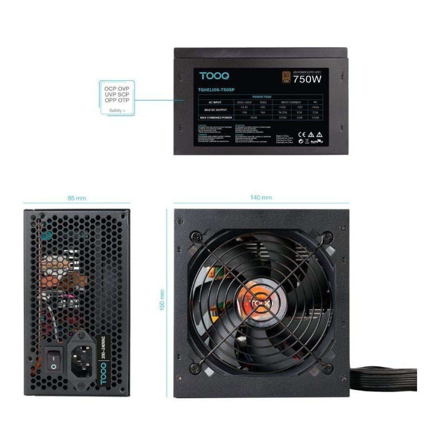TooQ Tqhelios-750SP · 750W · 80 Plus Bronze · Ventilador 12cm