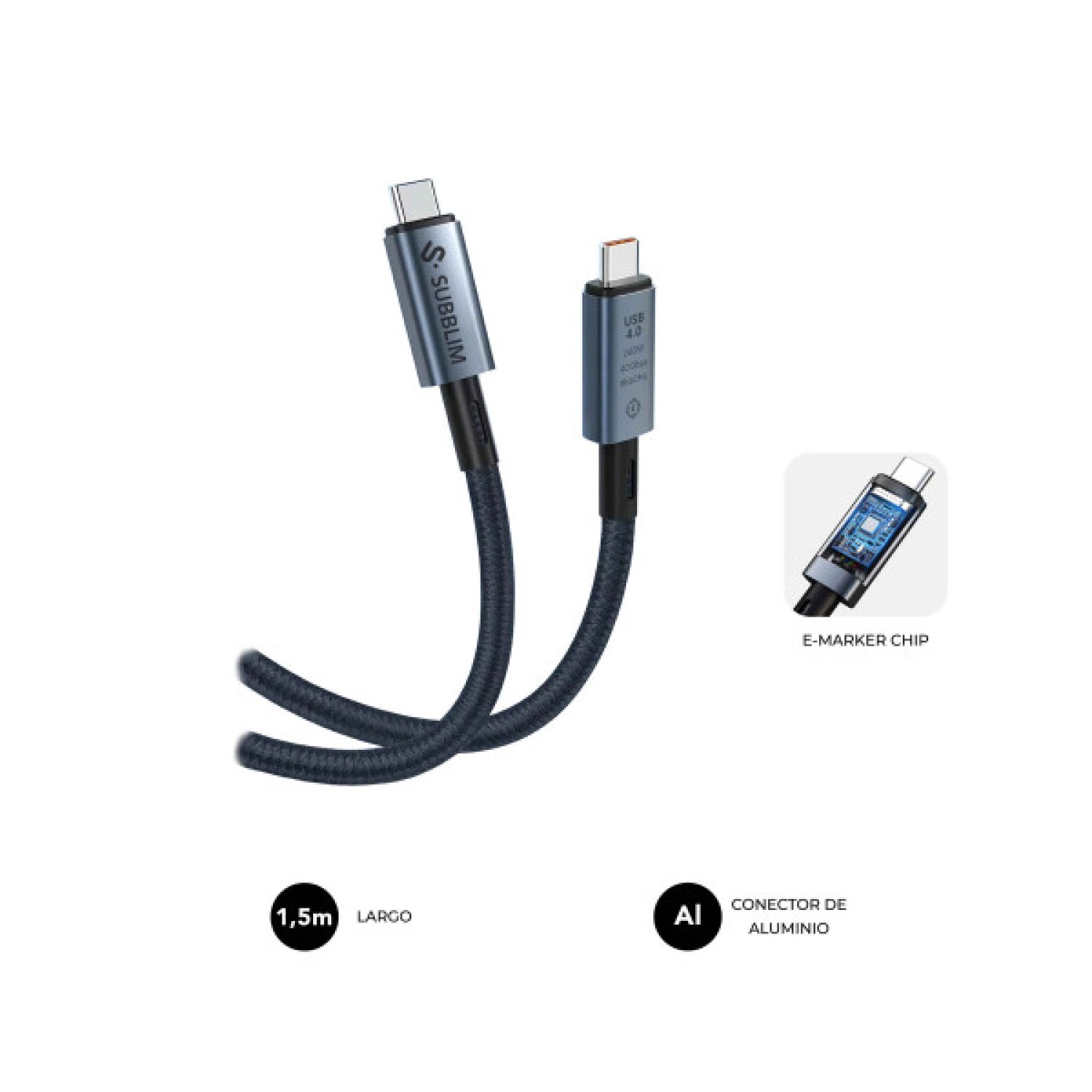 Subblim · Cable USB-C 4.0 · 240W · 40Gbps · 1,5m
