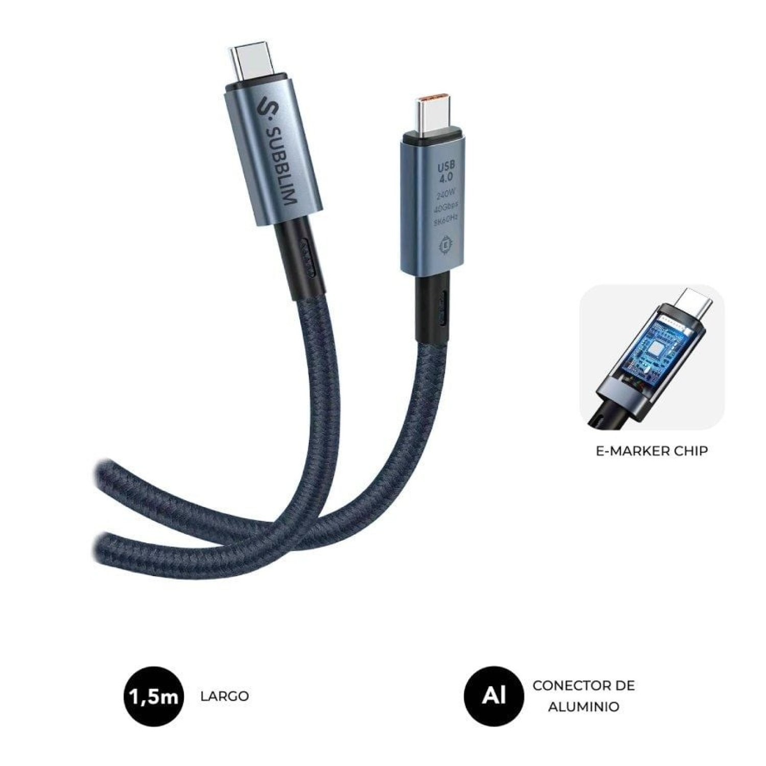 Subblim · Cable USB-C 4.0 · 240W · 40Gbps · 1,5m