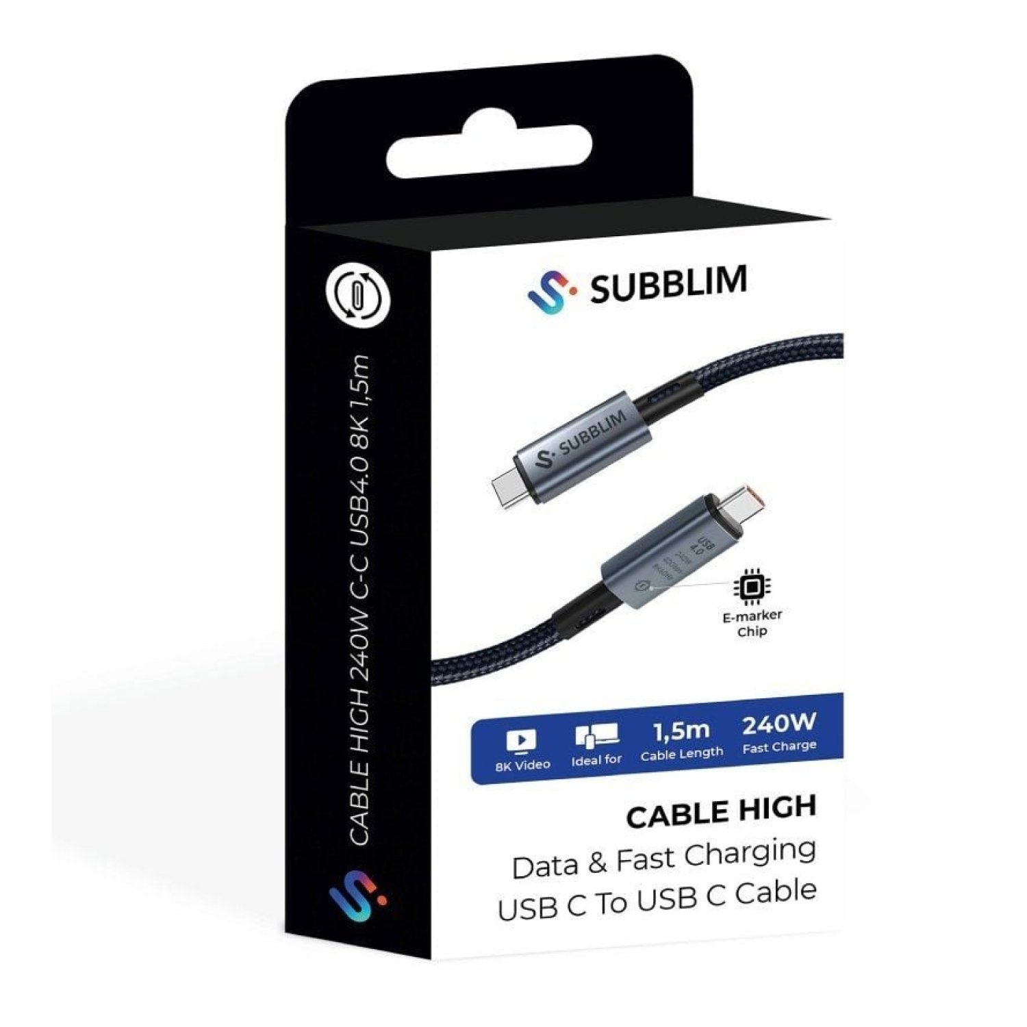 Subblim · Cable USB-C 4.0 · 240W · 40Gbps · 1,5m