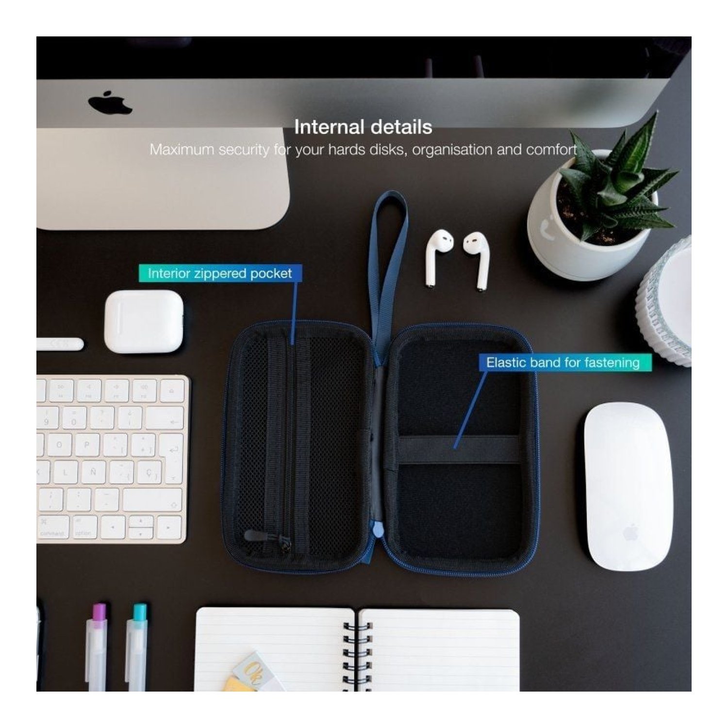 TooQ · Funda Disco Externo 2,5" · Protección Rígida · Azul Pacífico