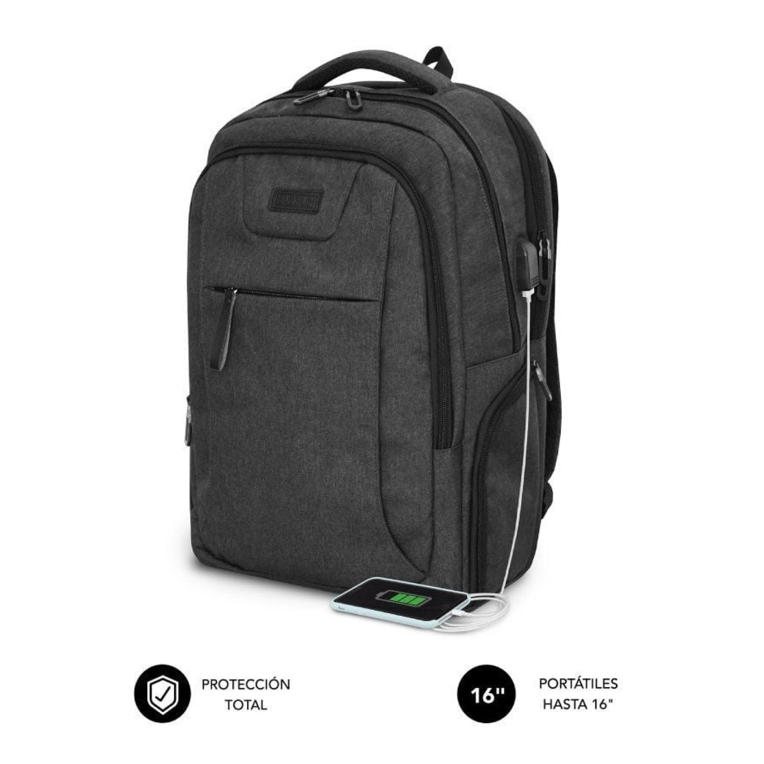 Subblim Professional Air Padding · Mochila para Portátiles hasta 16" · Puerto USB · Negra