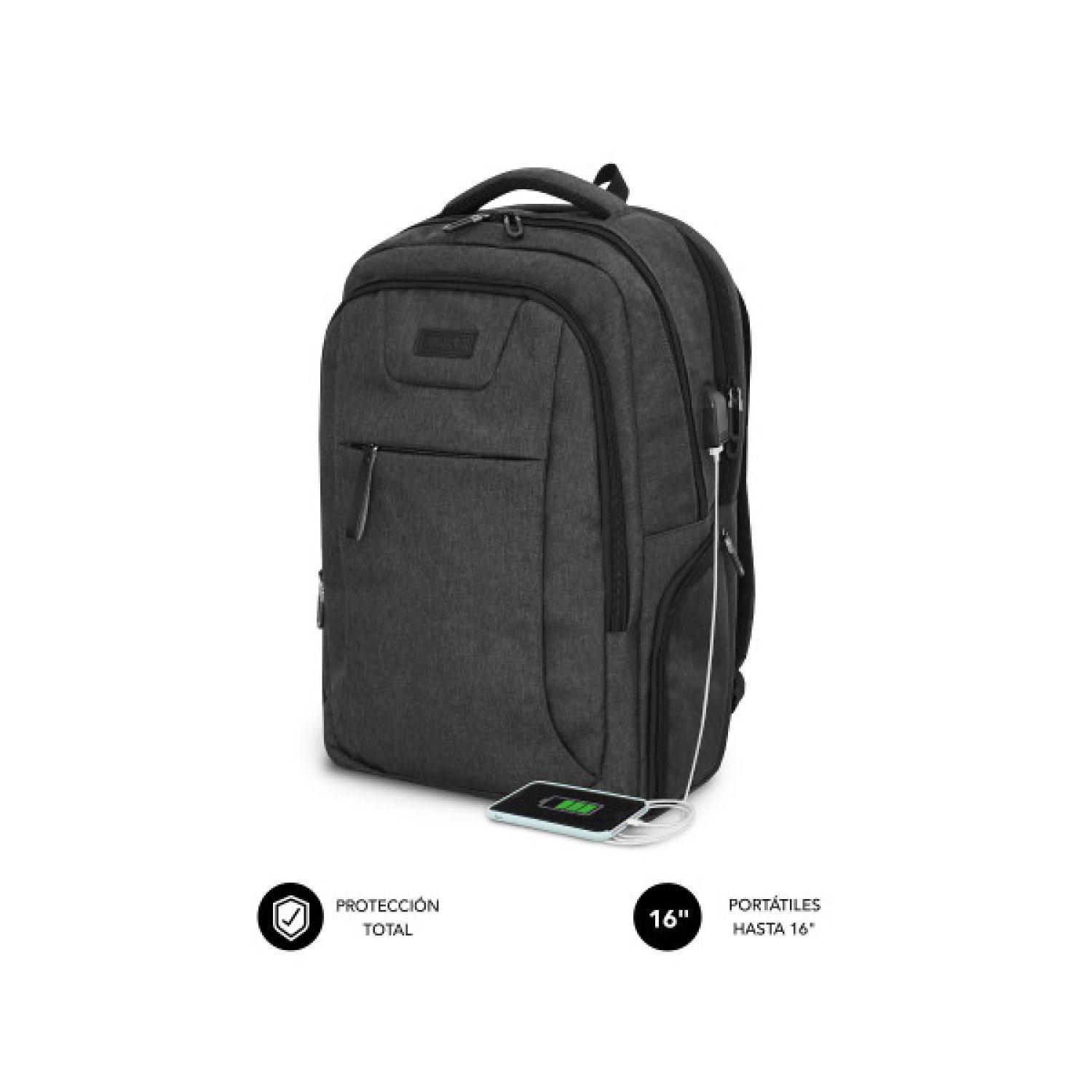 Subblim Professional Air Padding · Mochila para Portátiles hasta 16" · Puerto USB · Negra
