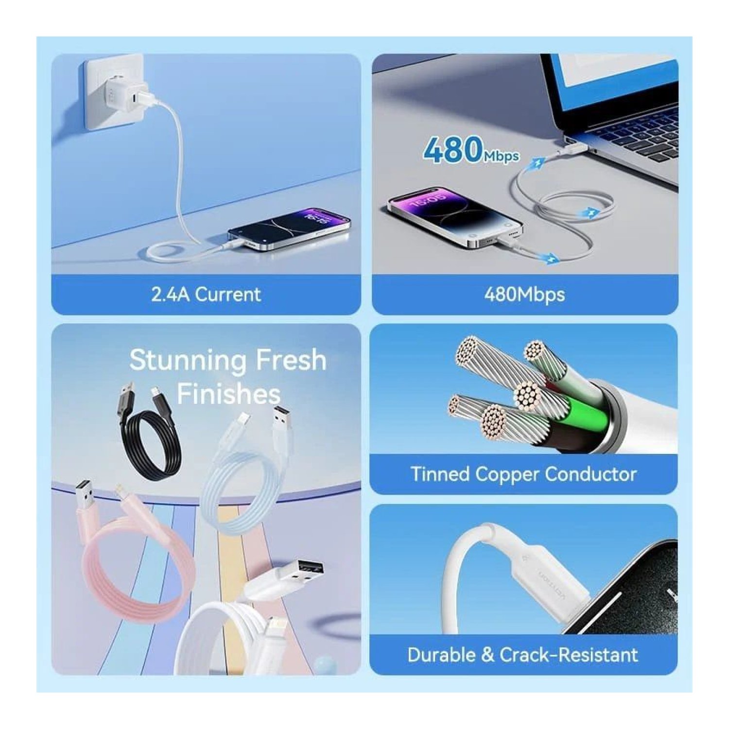 Vention Cable USB Lightning · USB 2.0 · 480Mbps · 2m · Rosa