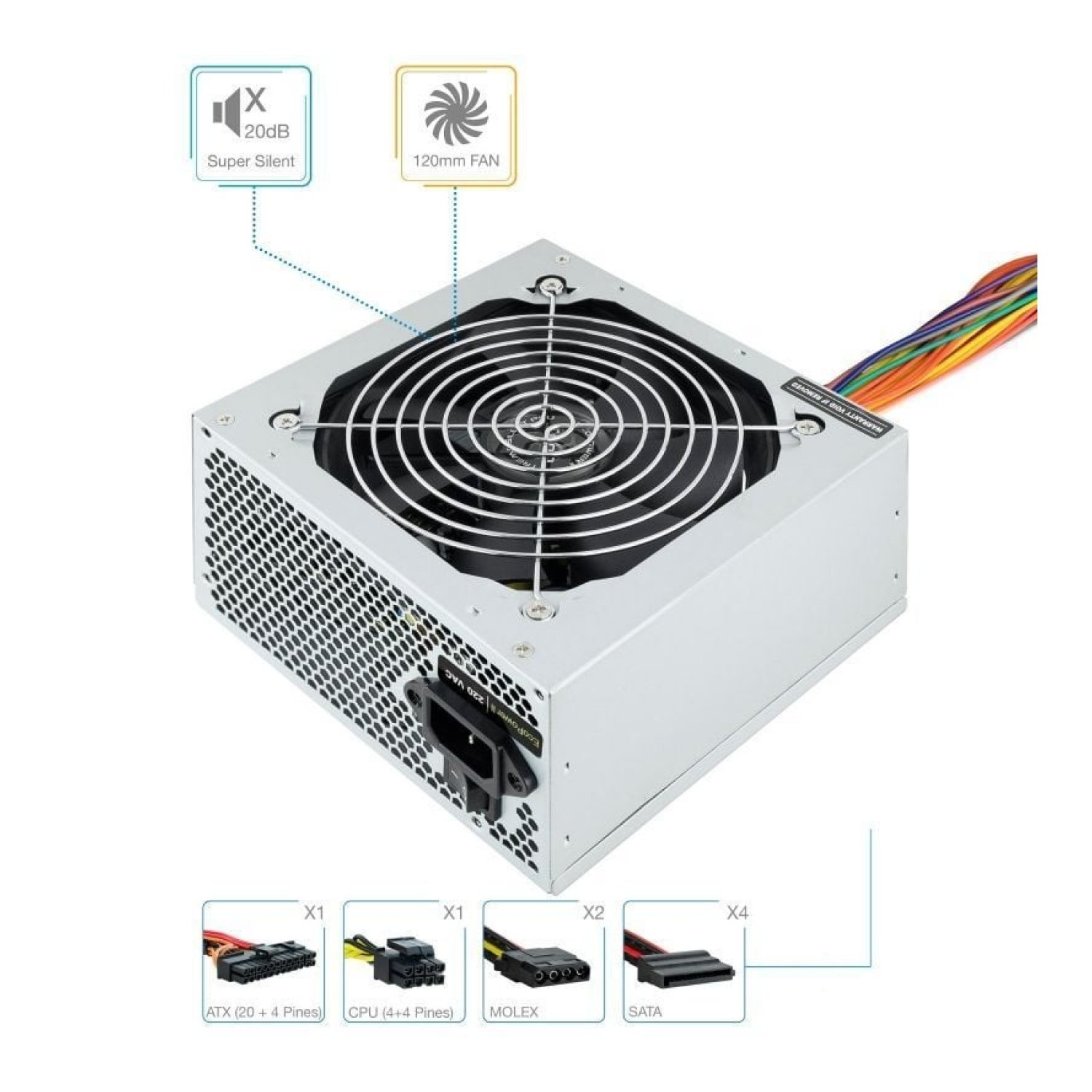 TooQ TQEP-500SSE · Fuente 500W · Ventilador 12cm