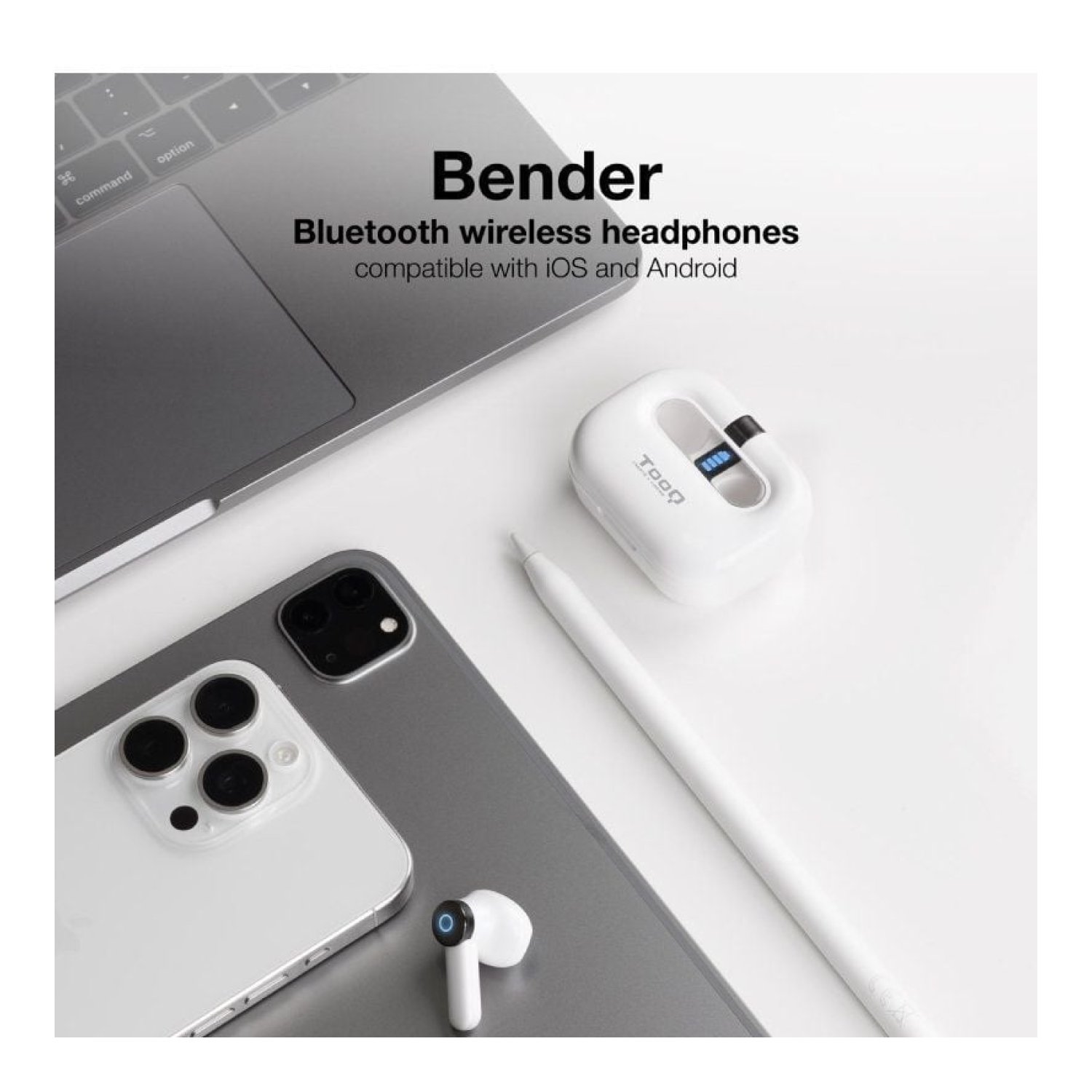 TooQ Bender · Auriculares Bluetooth · 4h Autonomía · Estuche Carga · Blancos