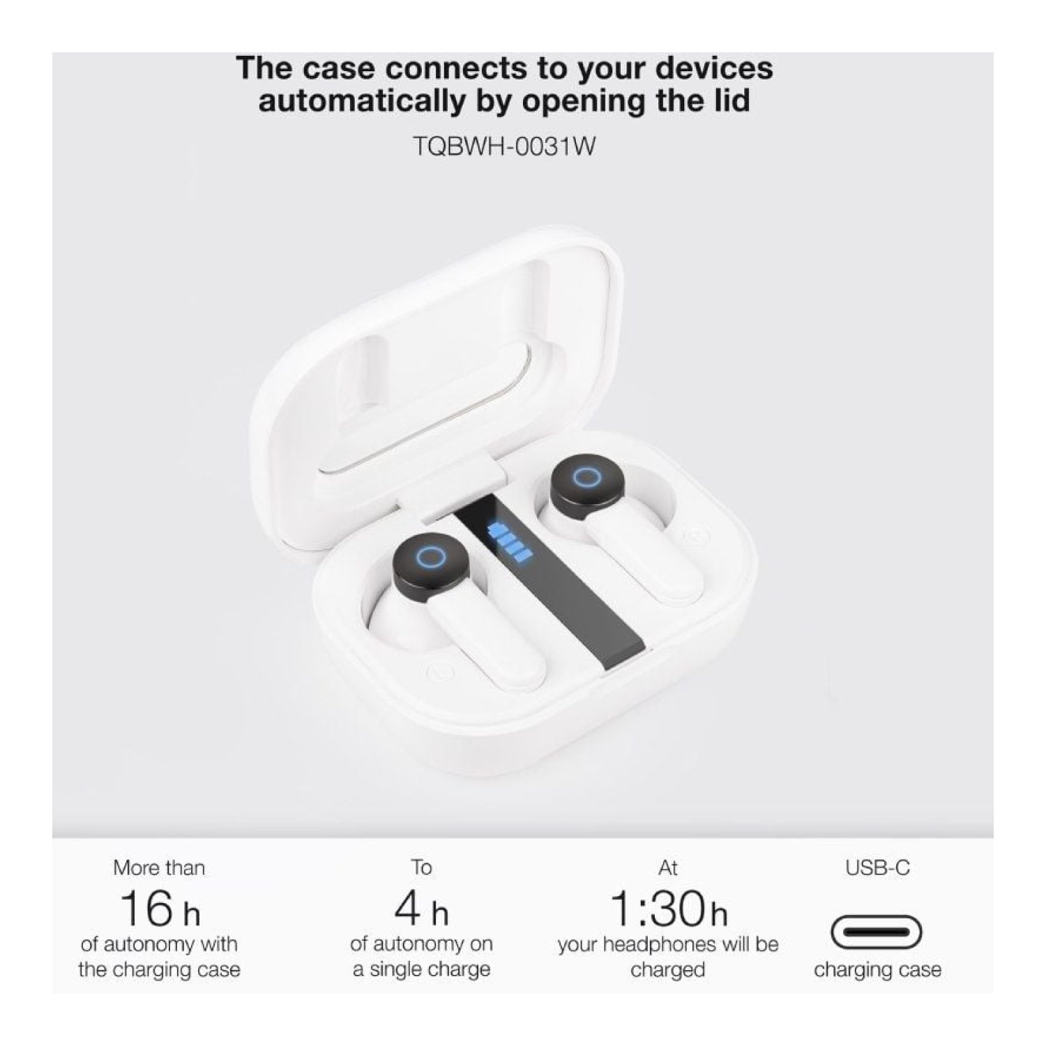 TooQ Bender · Auriculares Bluetooth · 4h Autonomía · Estuche Carga · Blancos
