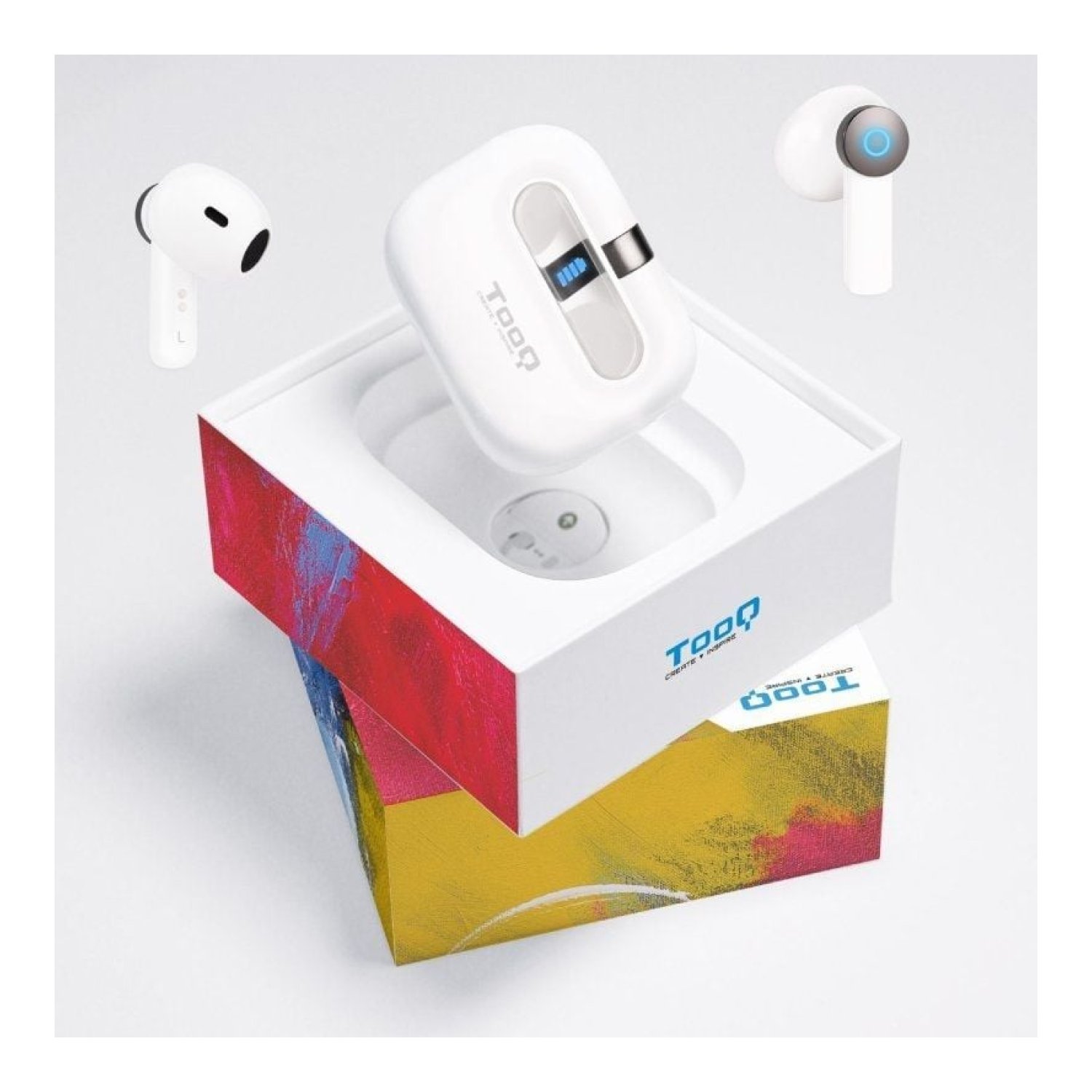TooQ Bender · Auriculares Bluetooth · 4h Autonomía · Estuche Carga · Blancos