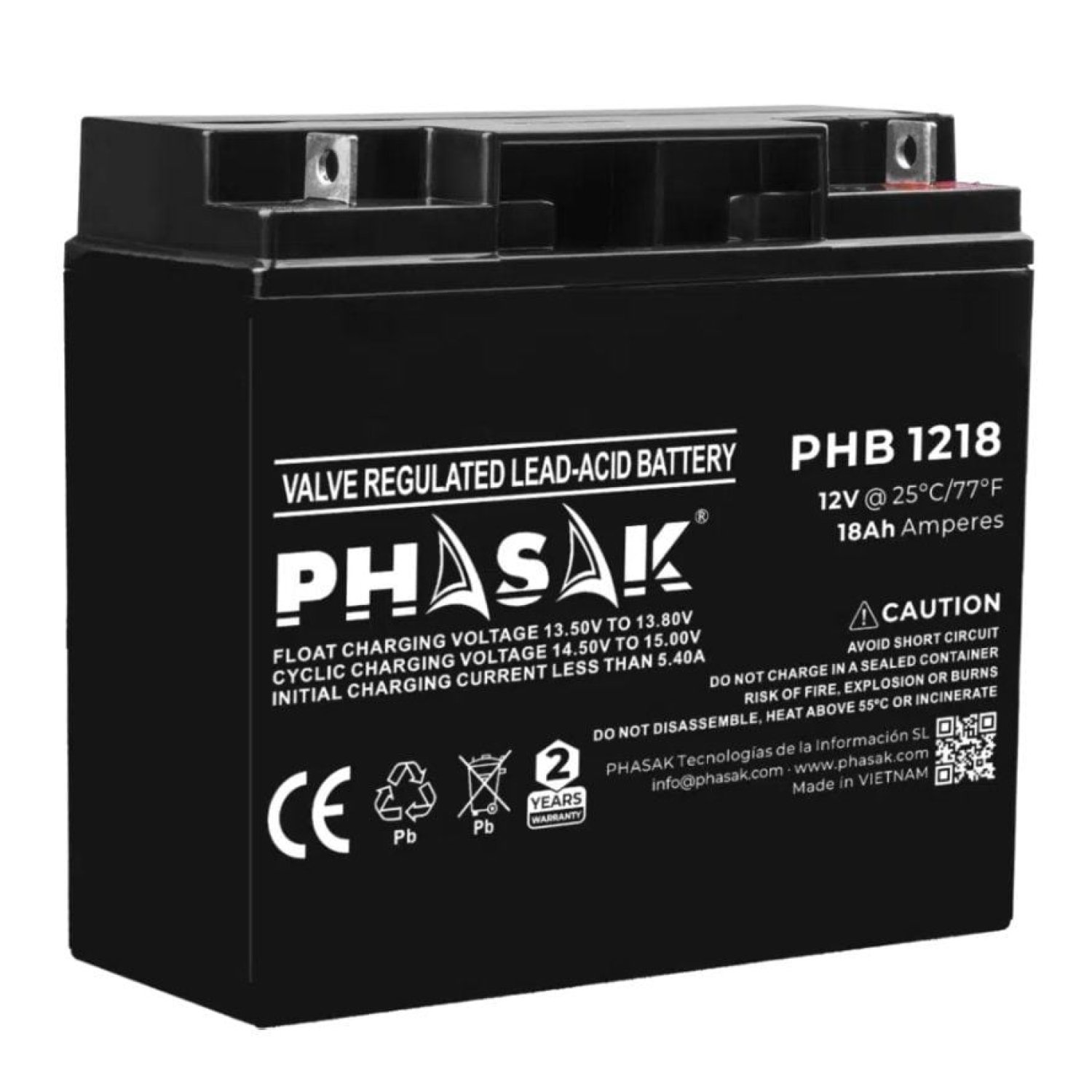 Phasak PHB 1218 · Batería Compatible SAI/UPS · 12V 18Ah