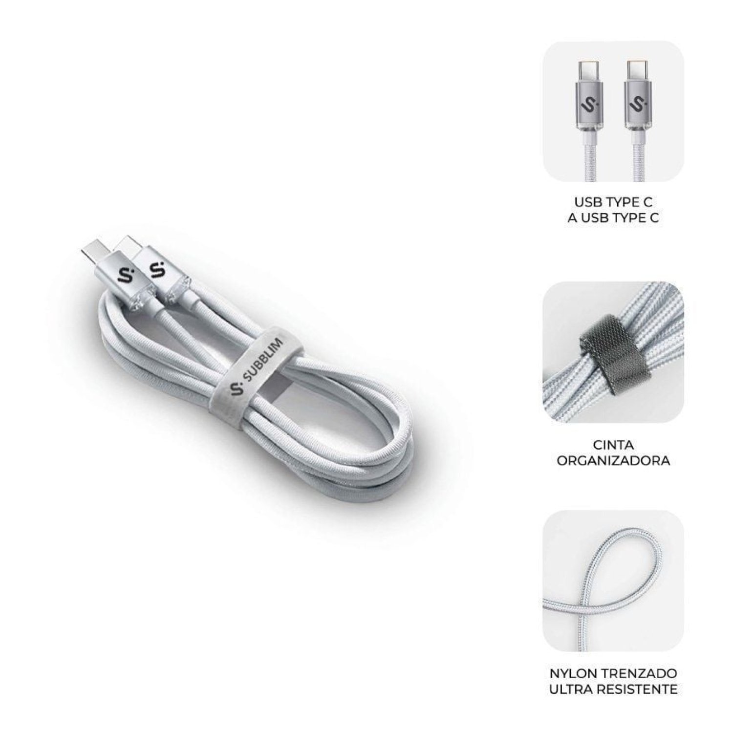 Subblim Optimus · Cable USB-C a USB-C · 60W · 480Mbps · 1m · Blanco