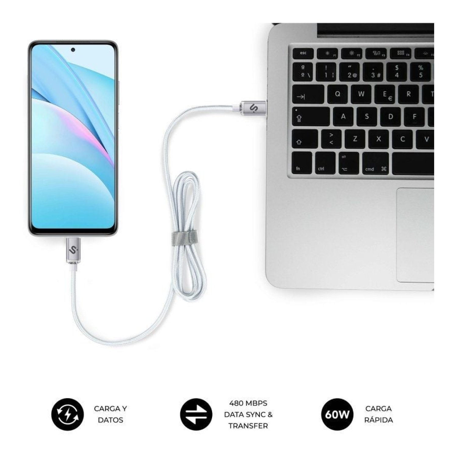 Subblim Optimus · Cable USB-C a USB-C · 60W · 480Mbps · 1m · Blanco
