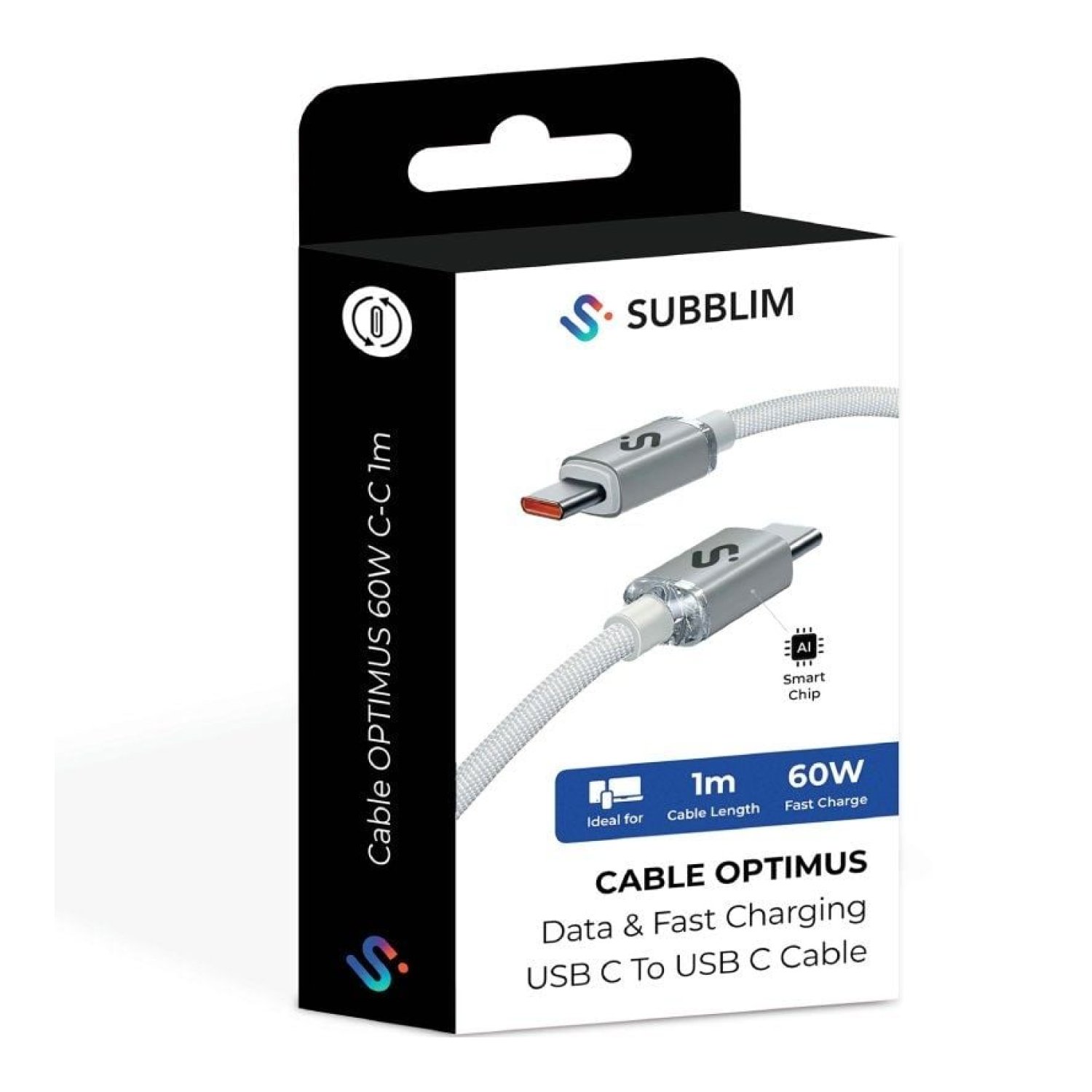 Subblim Optimus · Cable USB-C a USB-C · 60W · 480Mbps · 1m · Blanco