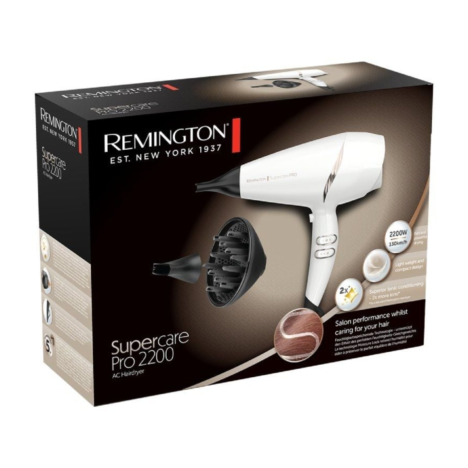 Remington SuperCare Pro 2200 · Secador AC Iónico · 2200W · Blanco