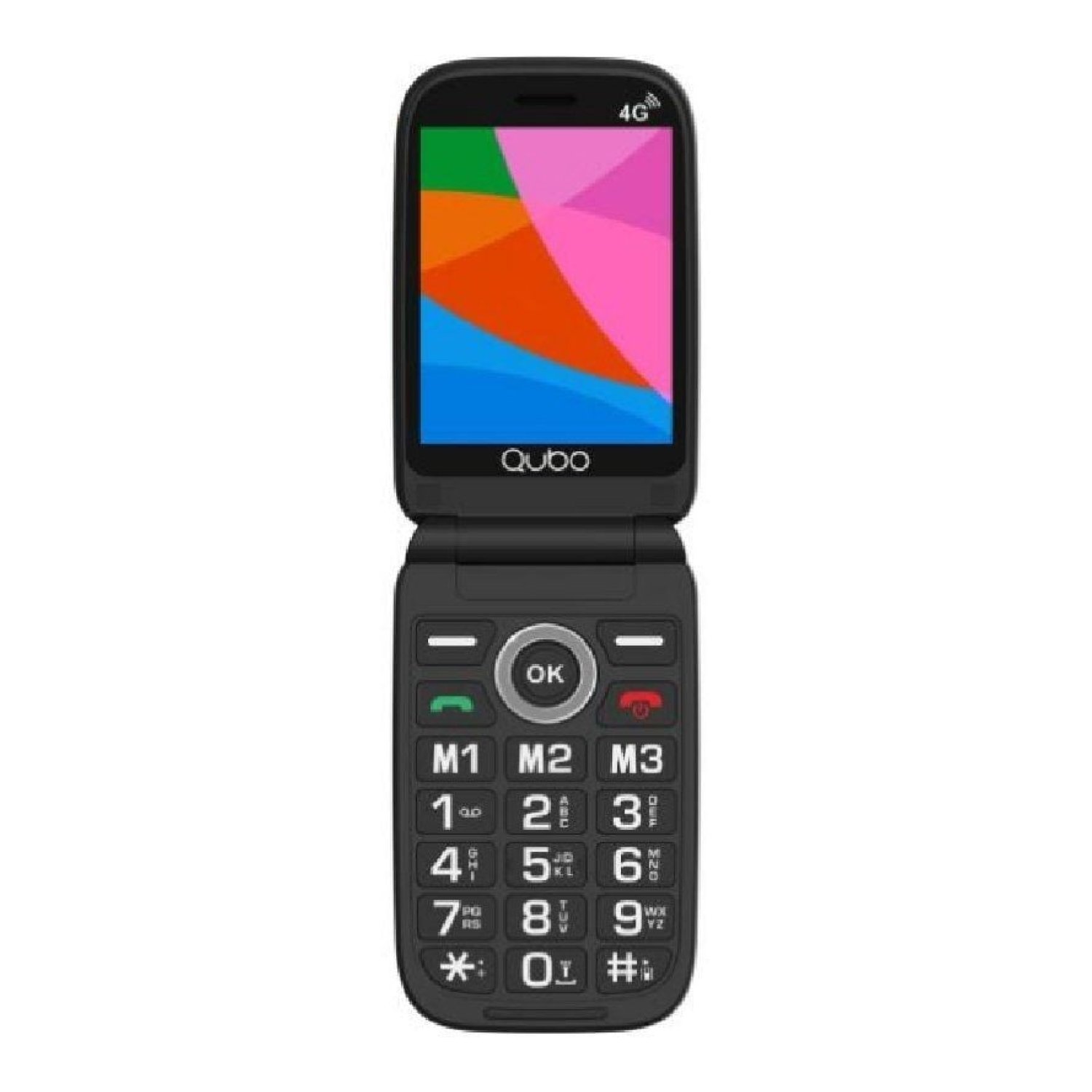 Qubo X-D340 · Móvil 4G para Mayores · Botón SOS · Negro