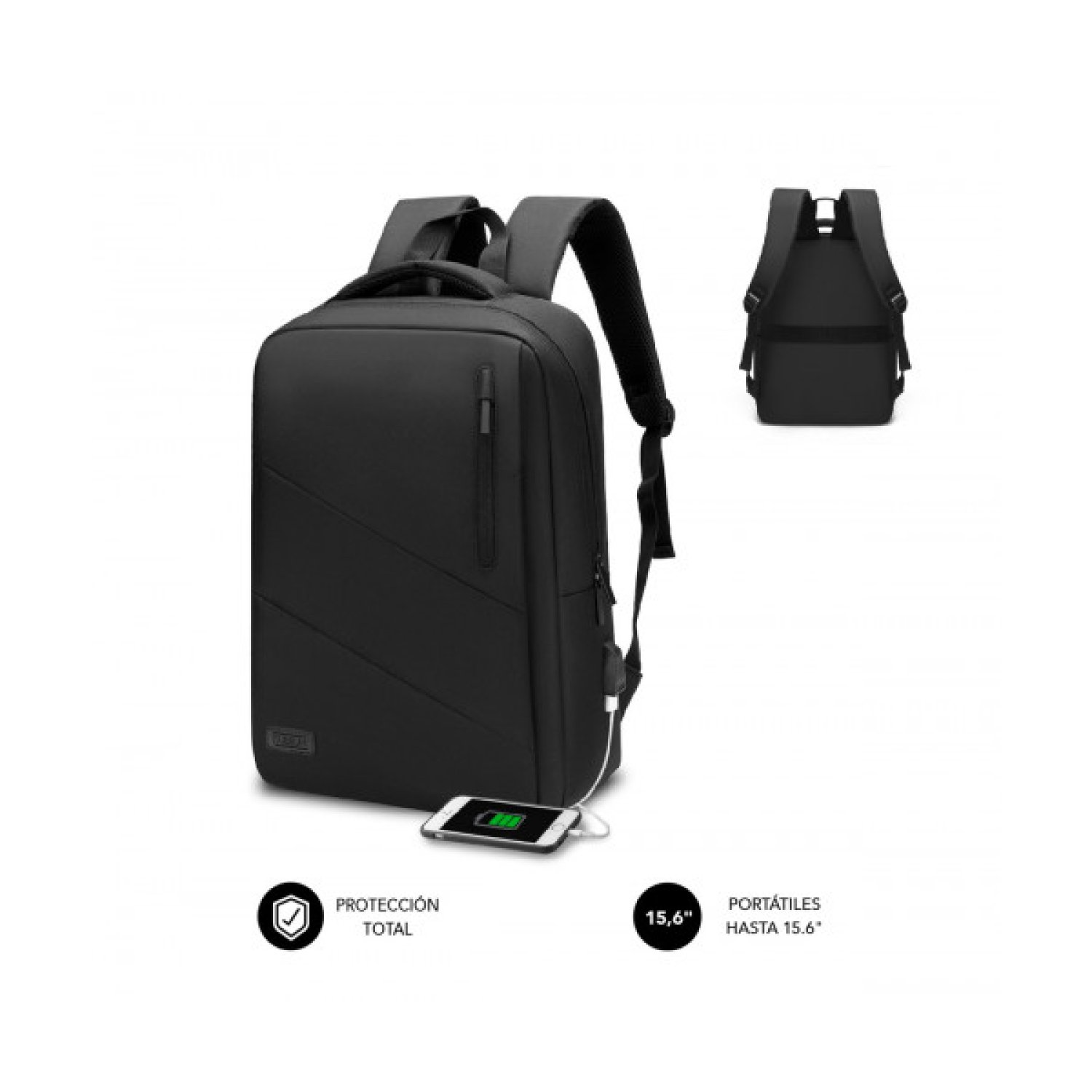 Subblim City Backpack · Mochila para Portátil 15,6" · Puerto USB · Negra