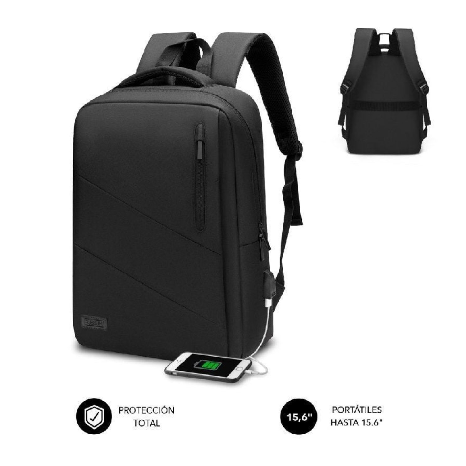Subblim City Backpack · Mochila para Portátil 15,6" · Puerto USB · Negra