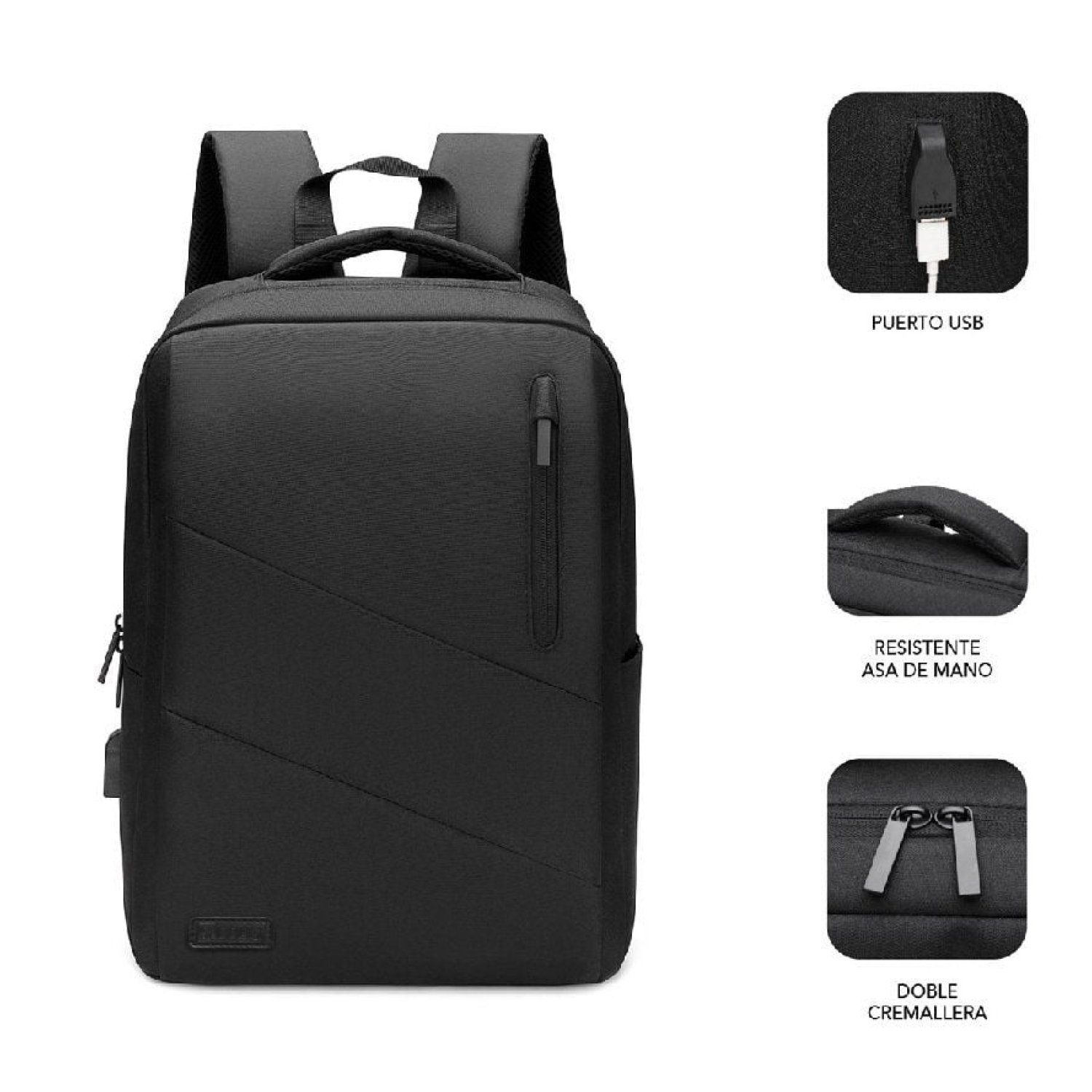 Subblim City Backpack · Mochila para Portátil 15,6" · Puerto USB · Negra