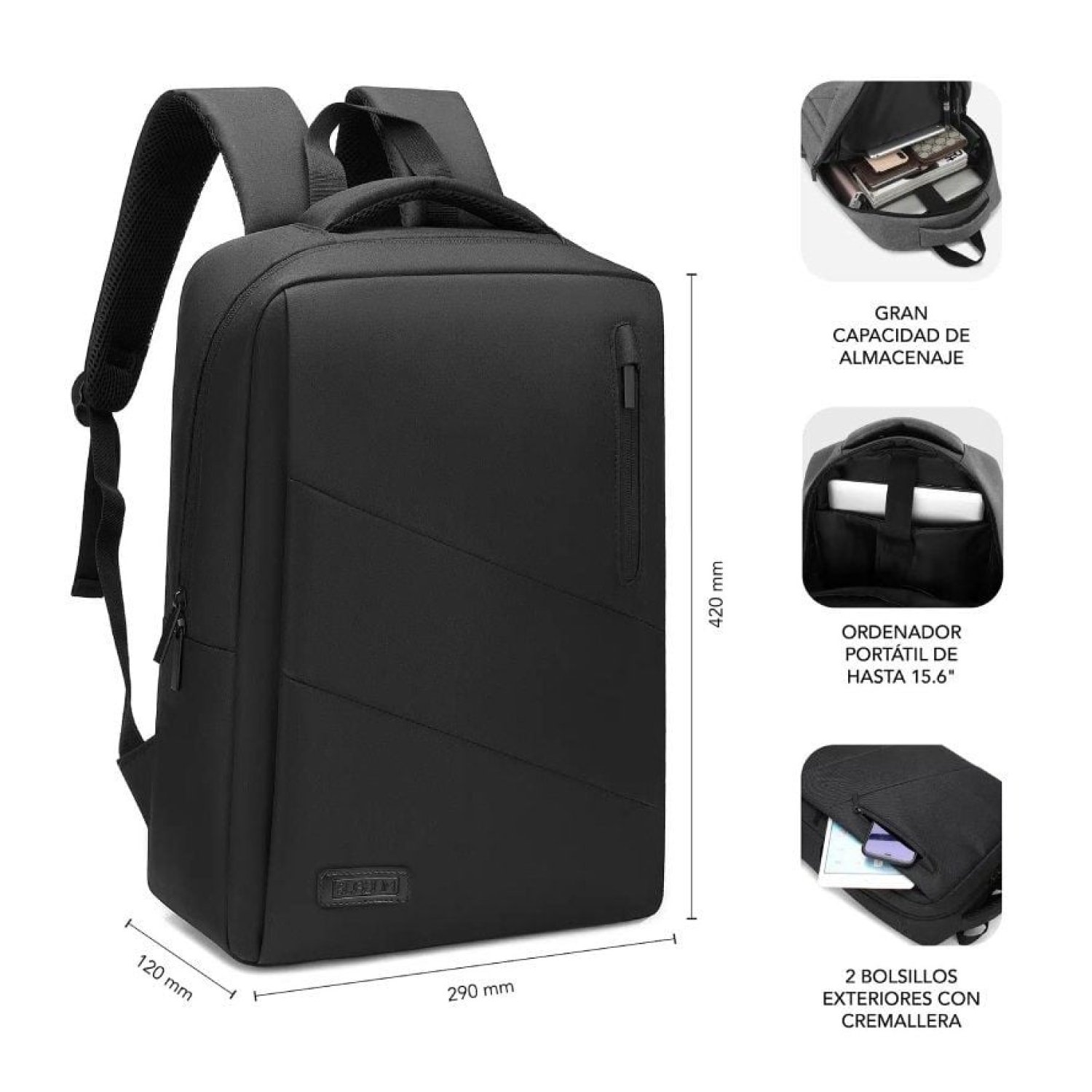 Subblim City Backpack · Mochila para Portátil 15,6" · Puerto USB · Negra