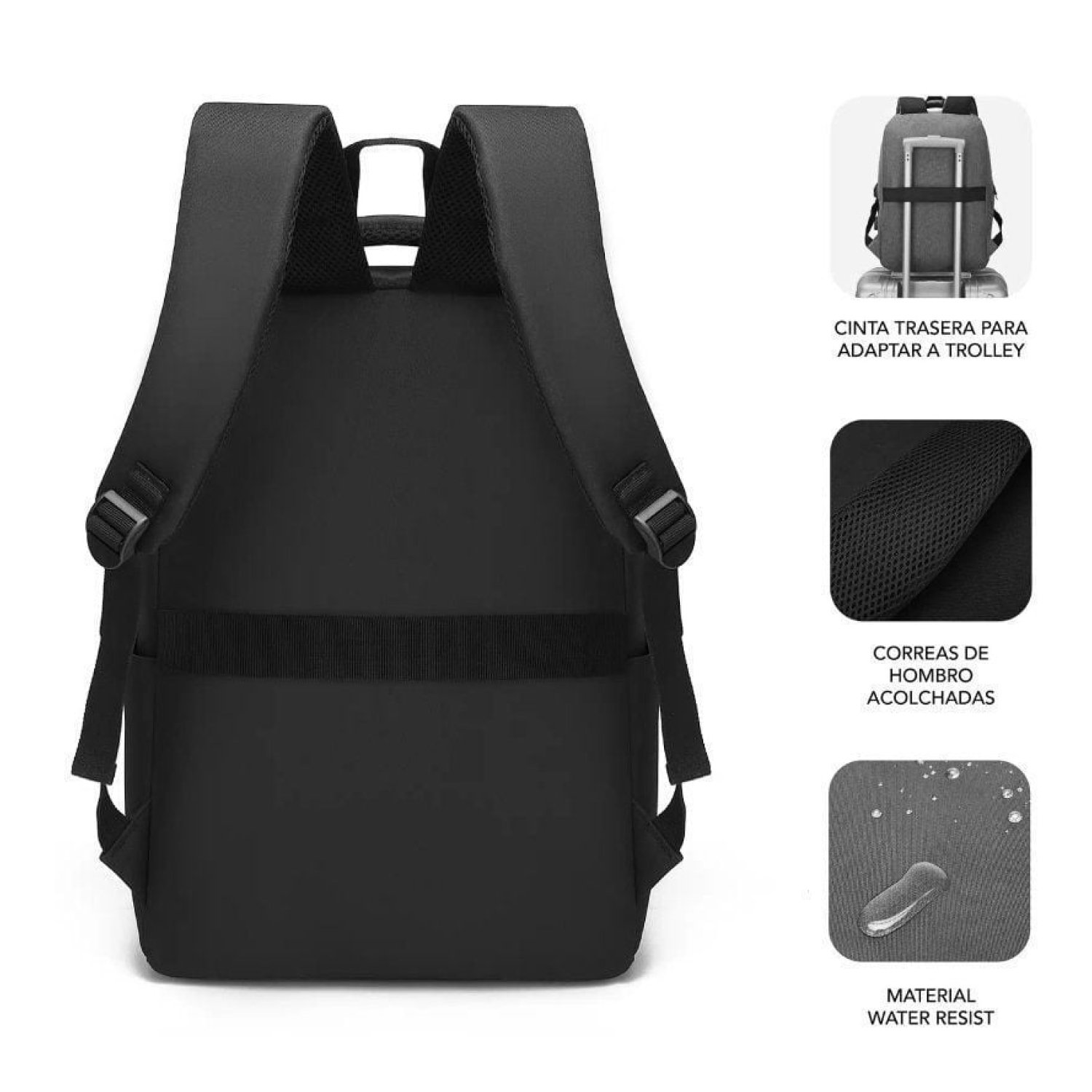 Subblim City Backpack · Mochila para Portátil 15,6" · Puerto USB · Negra