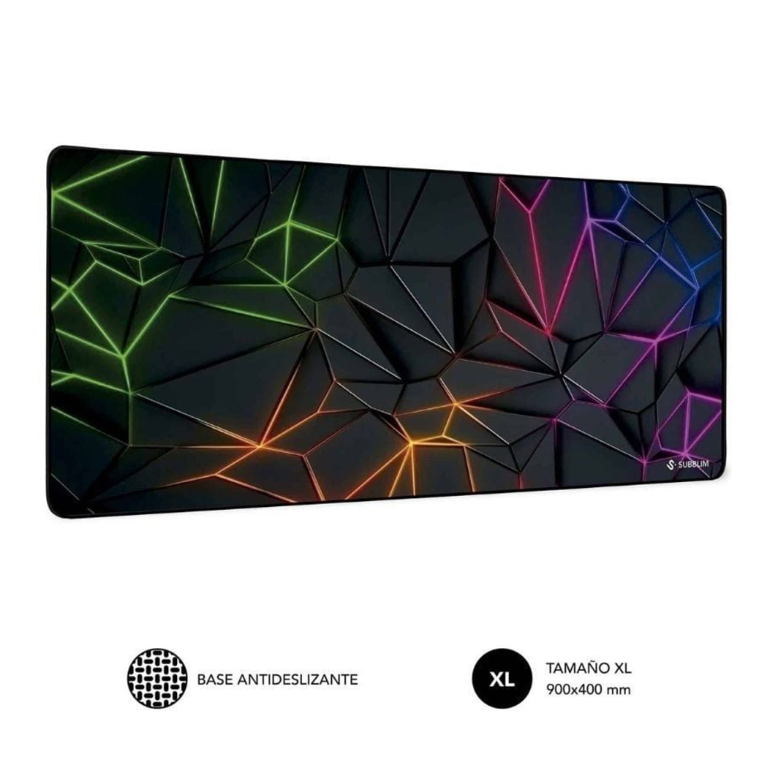 Subblim Neon Obsidian XL · Alfombrilla Gaming · 900 x 400 x 3 mm