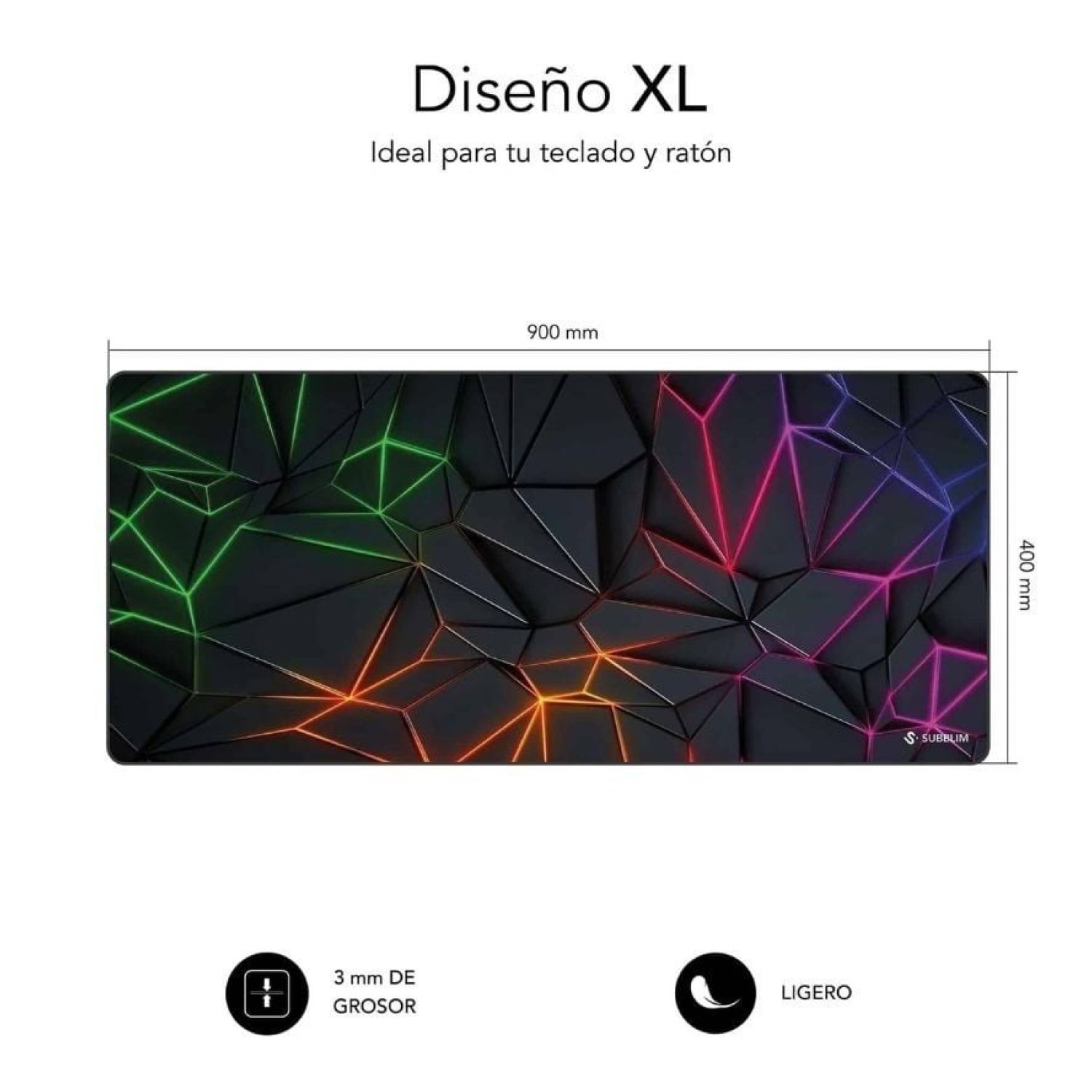 Subblim Neon Obsidian XL · Alfombrilla Gaming · 900 x 400 x 3 mm