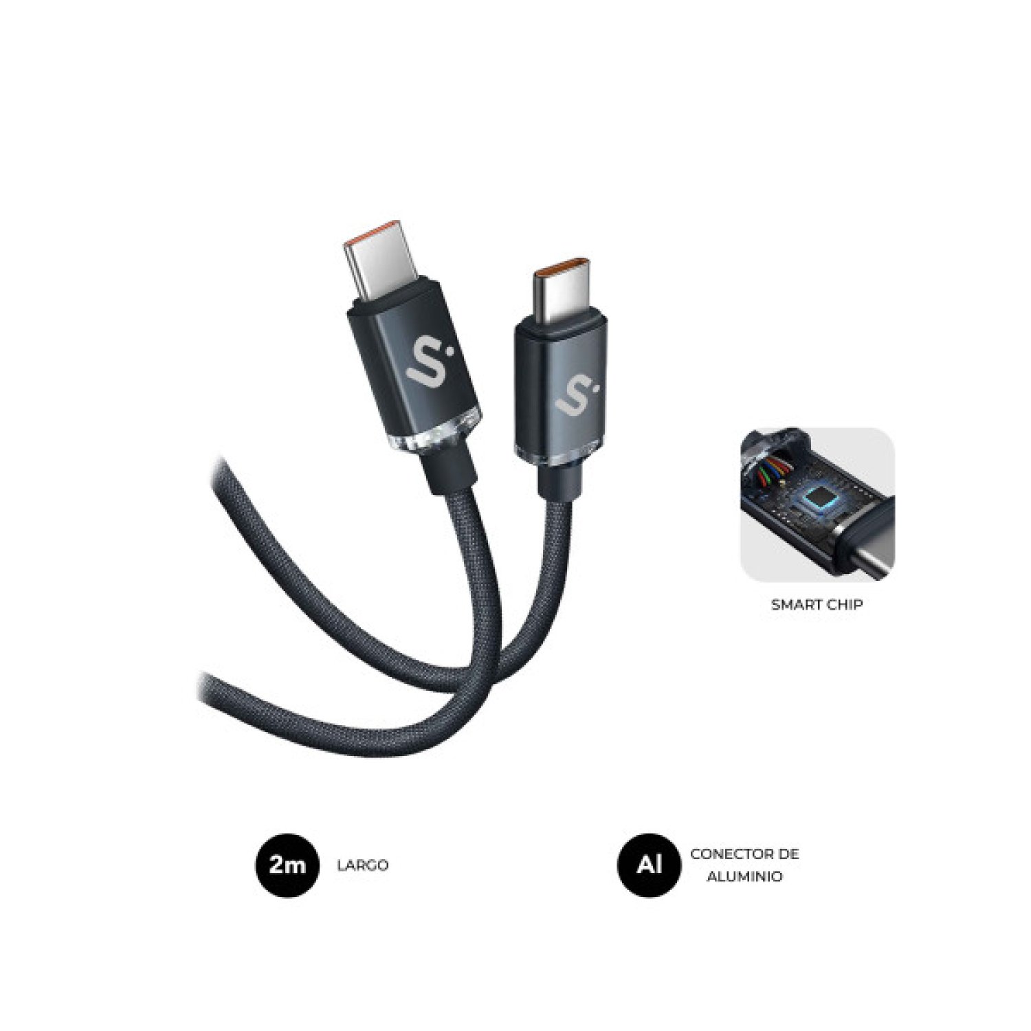 Subblim Optimus · Cable USB-C a USB-C · 2m · 60W · 480Mbps · Negro
