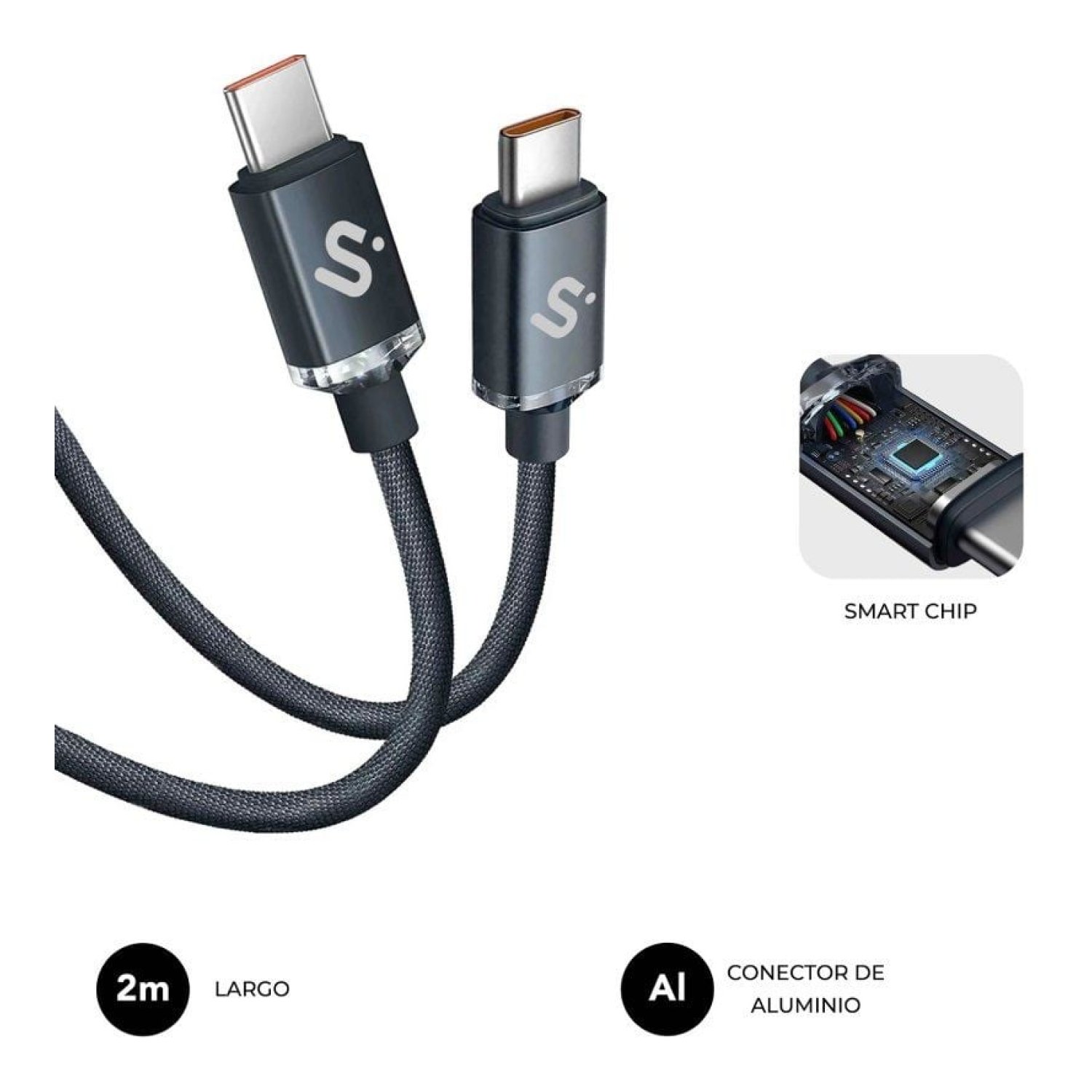 Subblim Optimus · Cable USB-C a USB-C · 2m · 60W · 480Mbps · Negro