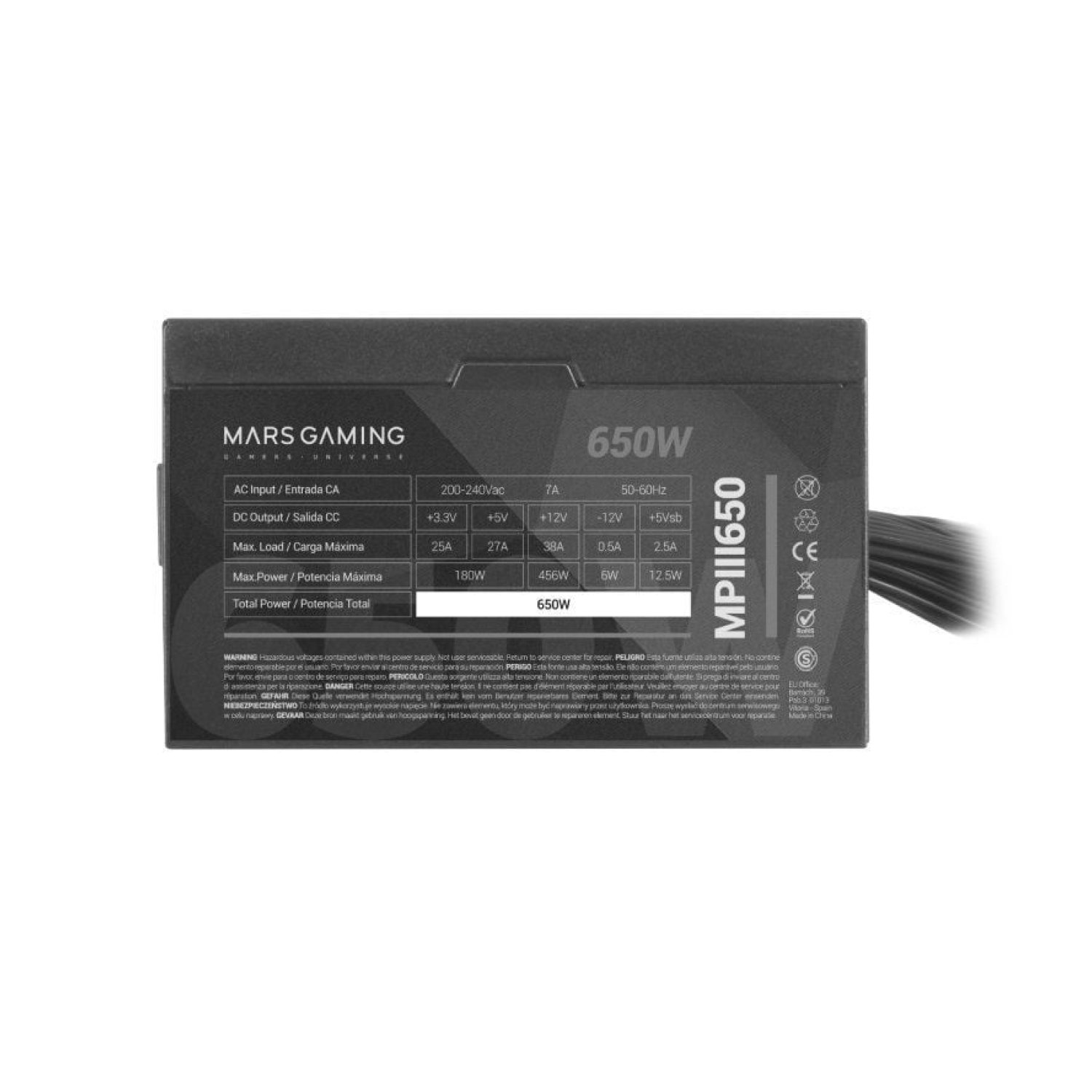 Mars Gaming MPIII · Fuente Alimentación 650W · Ventilador 12cm