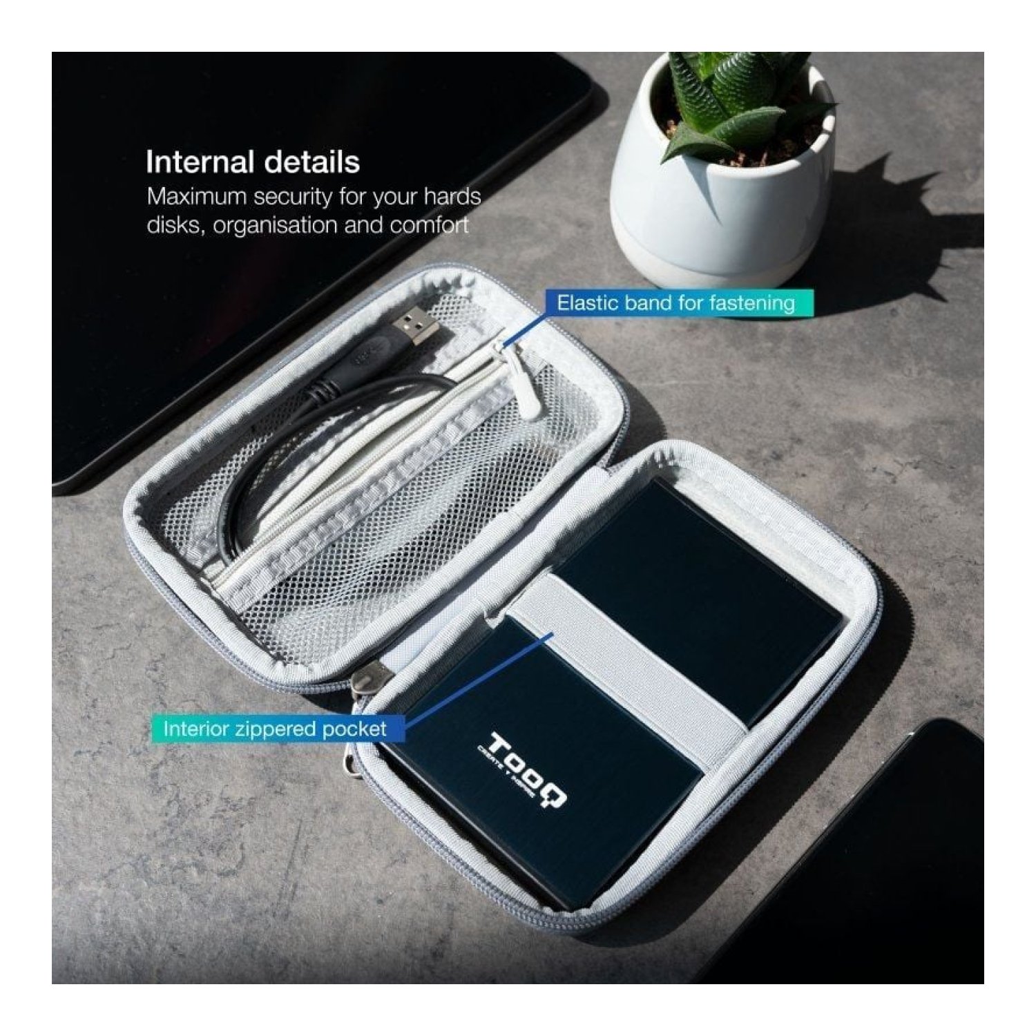 Funda TooQ para Disco Externo 2,5" · Protección Rígida · Gris