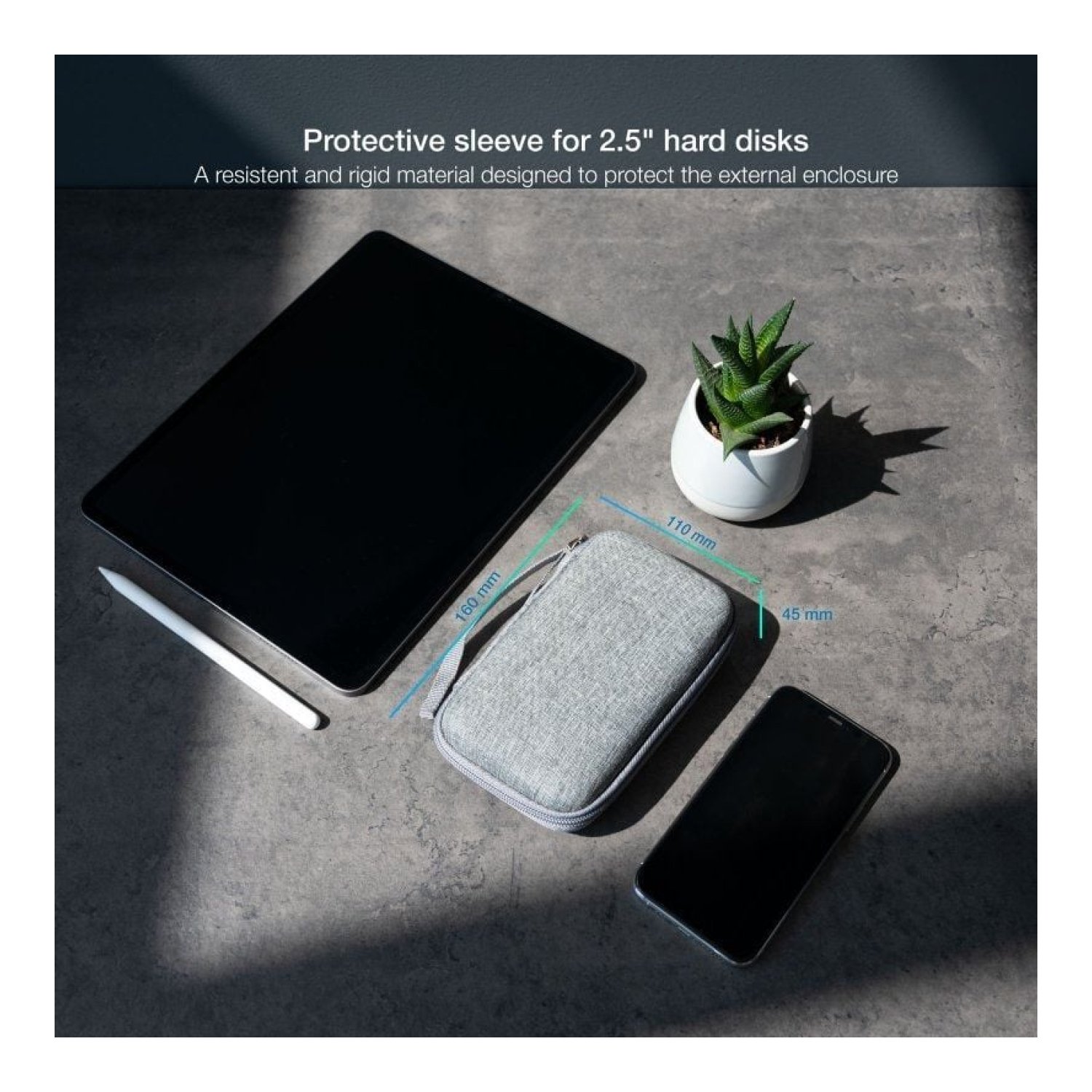 Funda TooQ para Disco Externo 2,5" · Protección Rígida · Gris