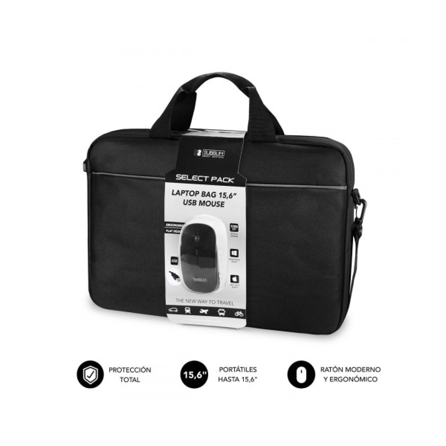 Subblim Select Pack · Maletín + Ratón · Portátiles hasta 15,6" · Correa Trolley