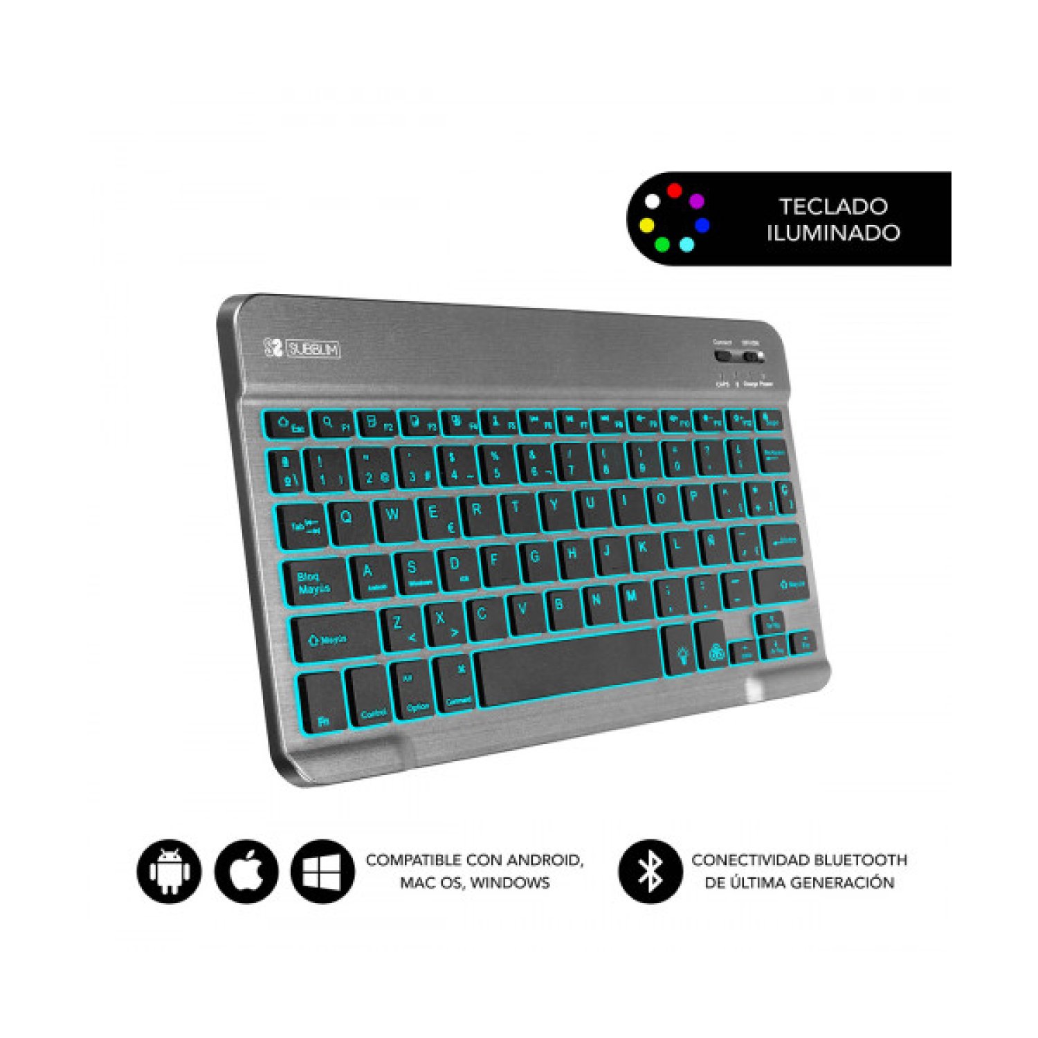 Subblim Smart Backlit · Teclado Compacto Inalámbrico · Retroiluminado · Gris